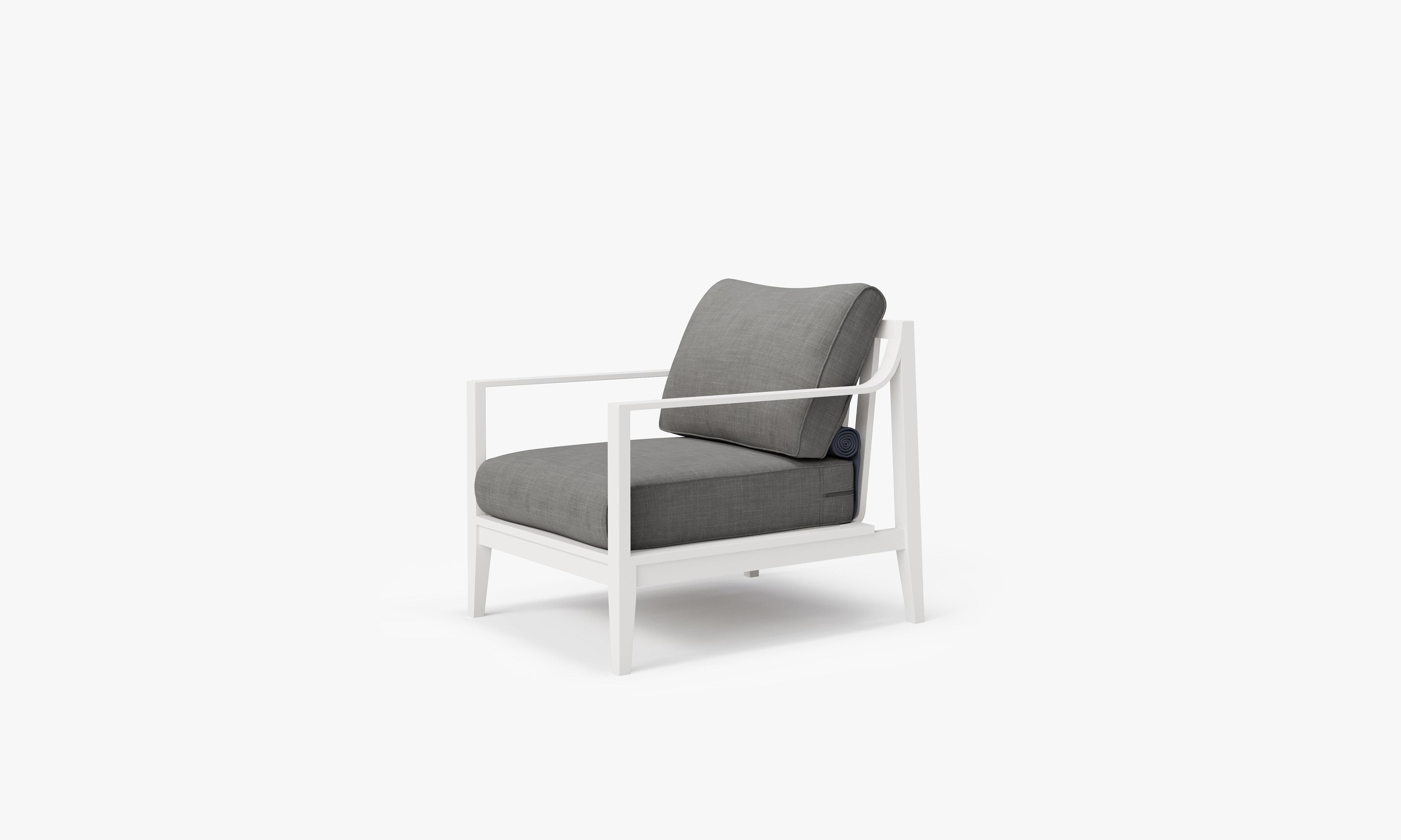 White Aluminum Outdoor Armchair, front. Comfortable, durable, and weather resistant outdoor seating with memory foam. #color_dark pebble gray