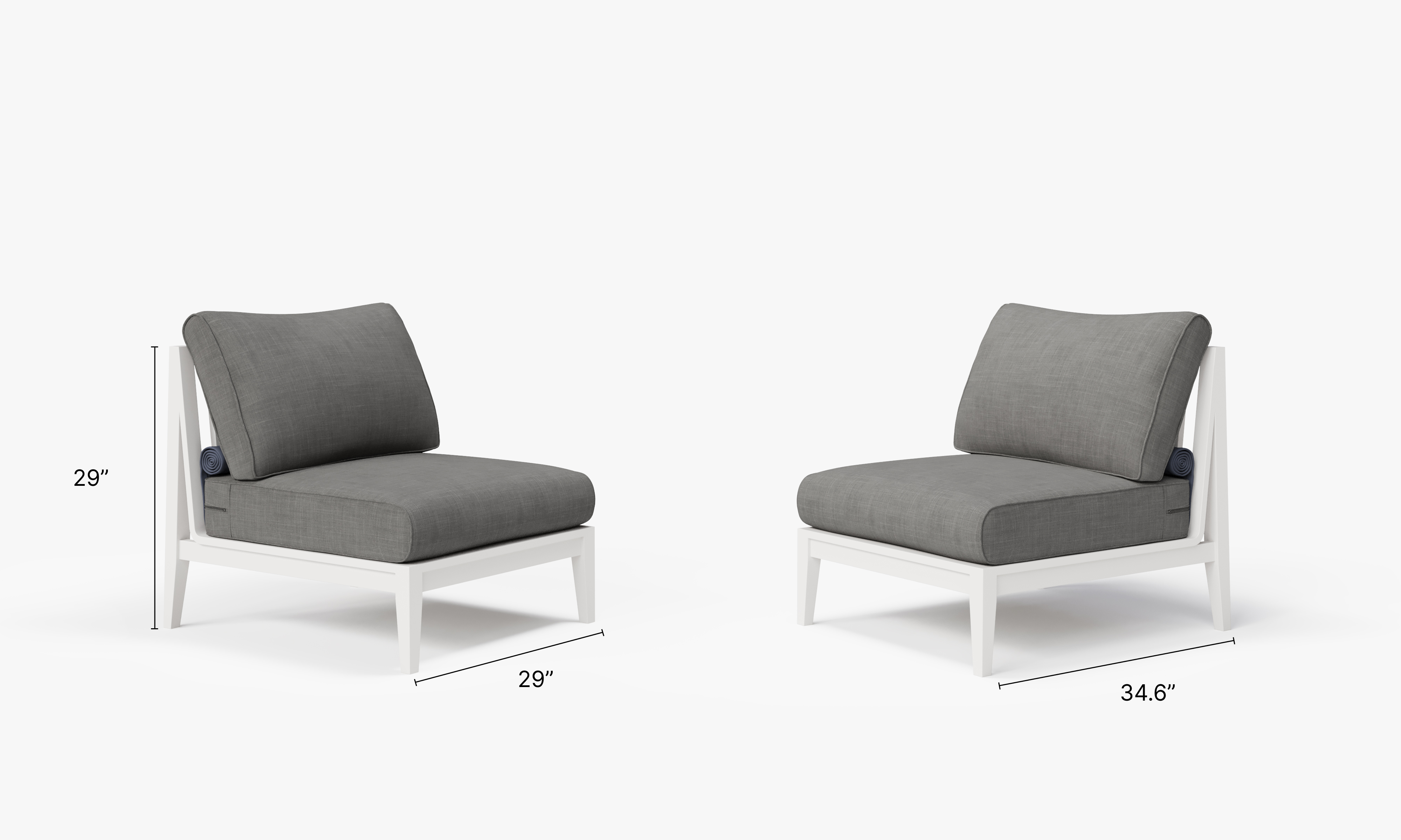 White Aluminum Outdoor Armless Chair Conversation Set dimensions in inches, also listed under Dimensions and Weights. #color_dark pebble gray