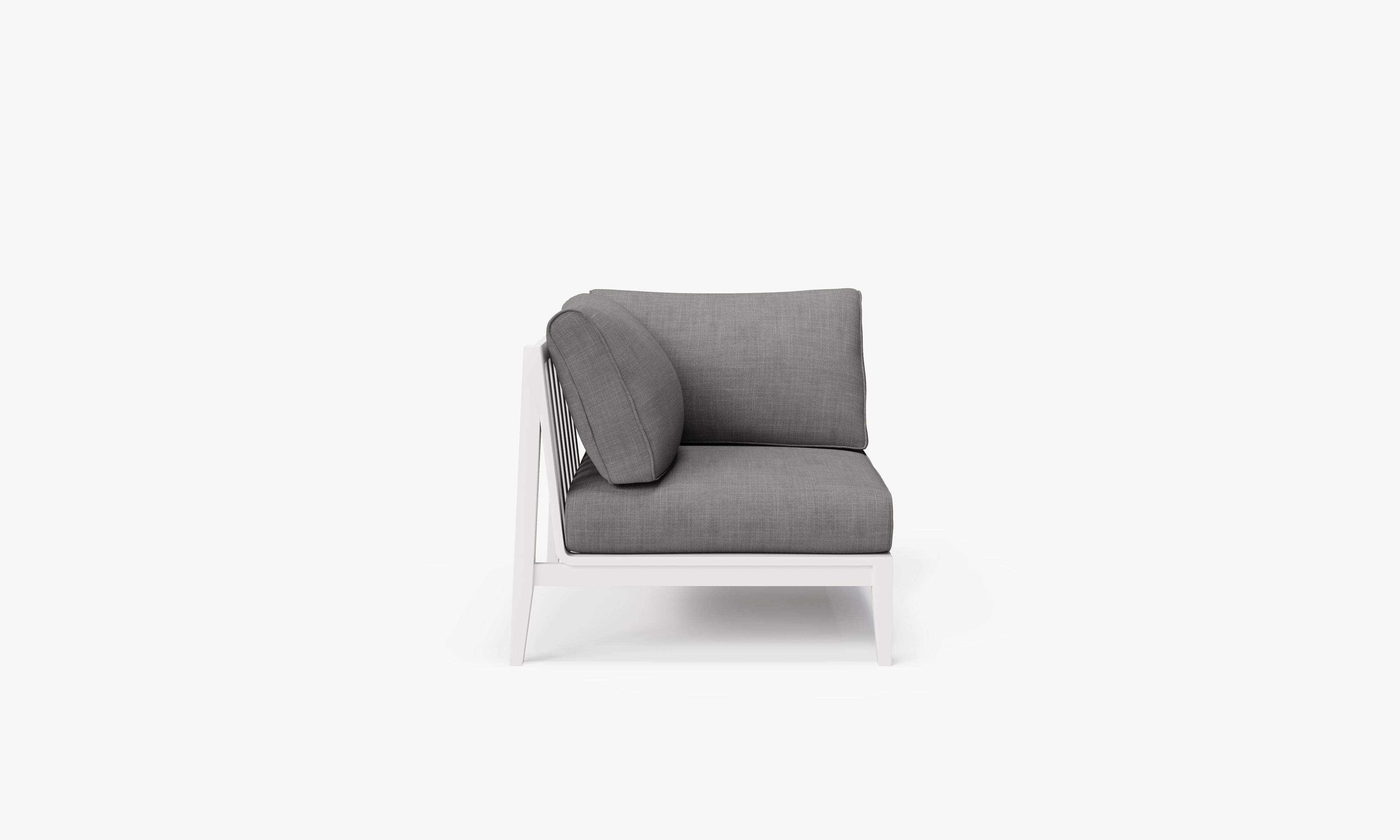 White Aluminum Outdoor Corner Chair - Right, front. Comfortable, durable, and weather resistant outdoor seating with memory foam. #color_dark pebble gray
