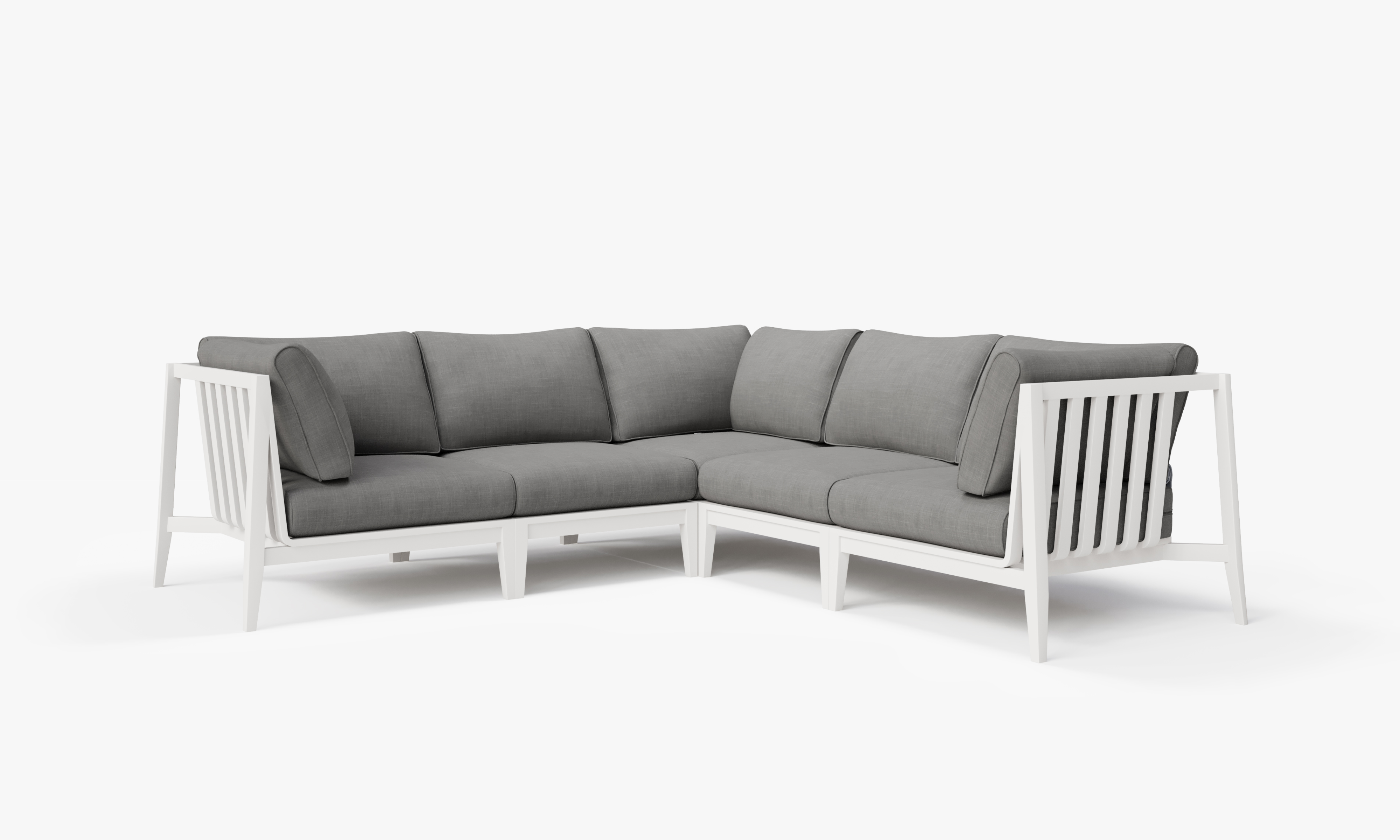 White Aluminum Outdoor Corner Sectional - 5 Seat, front. Comfortable, durable, and weather resistant outdoor seating with memory foam. #color_dark pebble gray