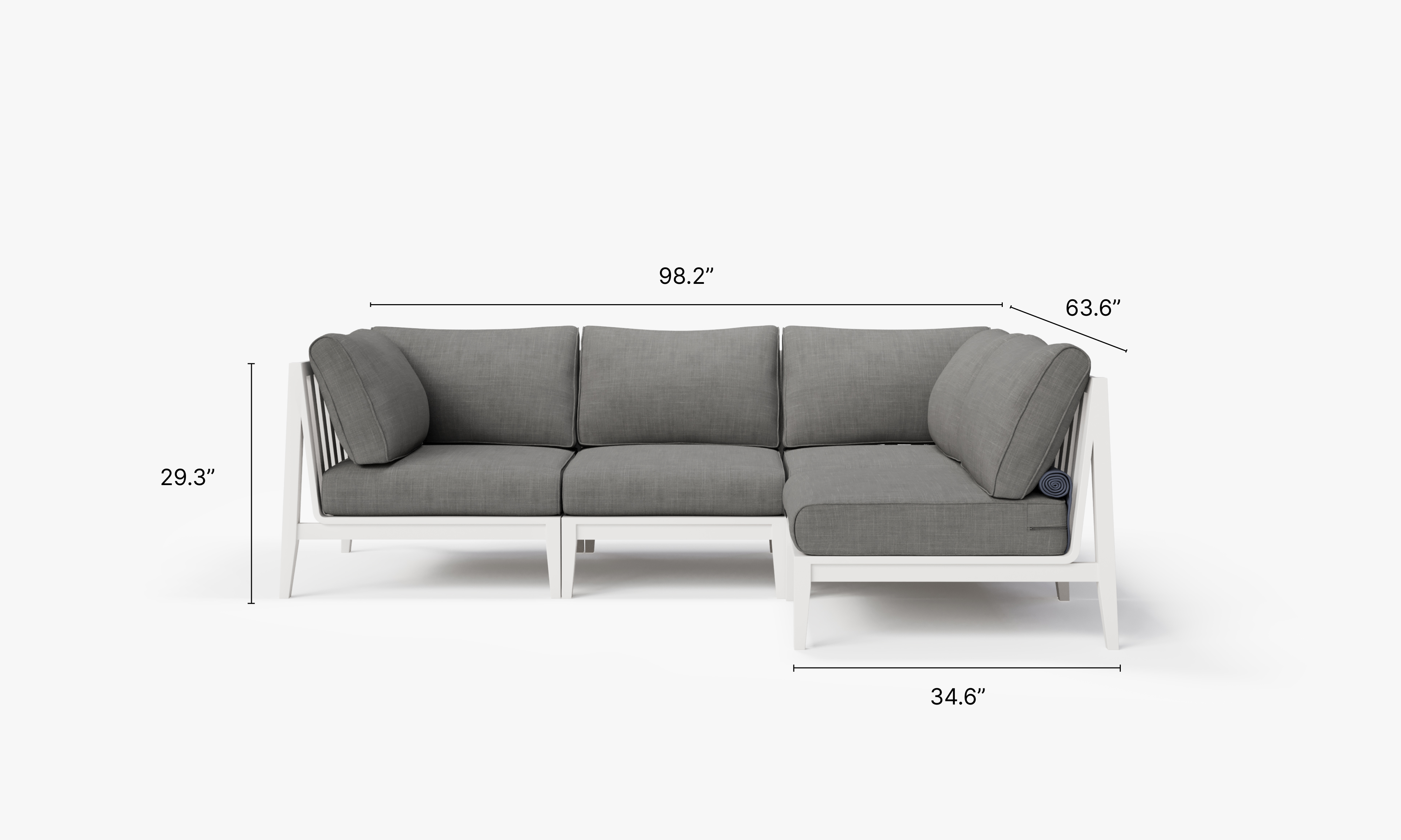 White Aluminum Outdoor L Sectional - 4 Seat dimensions in inches, also listed under Dimensions and Weights. #color_dark pebble gray