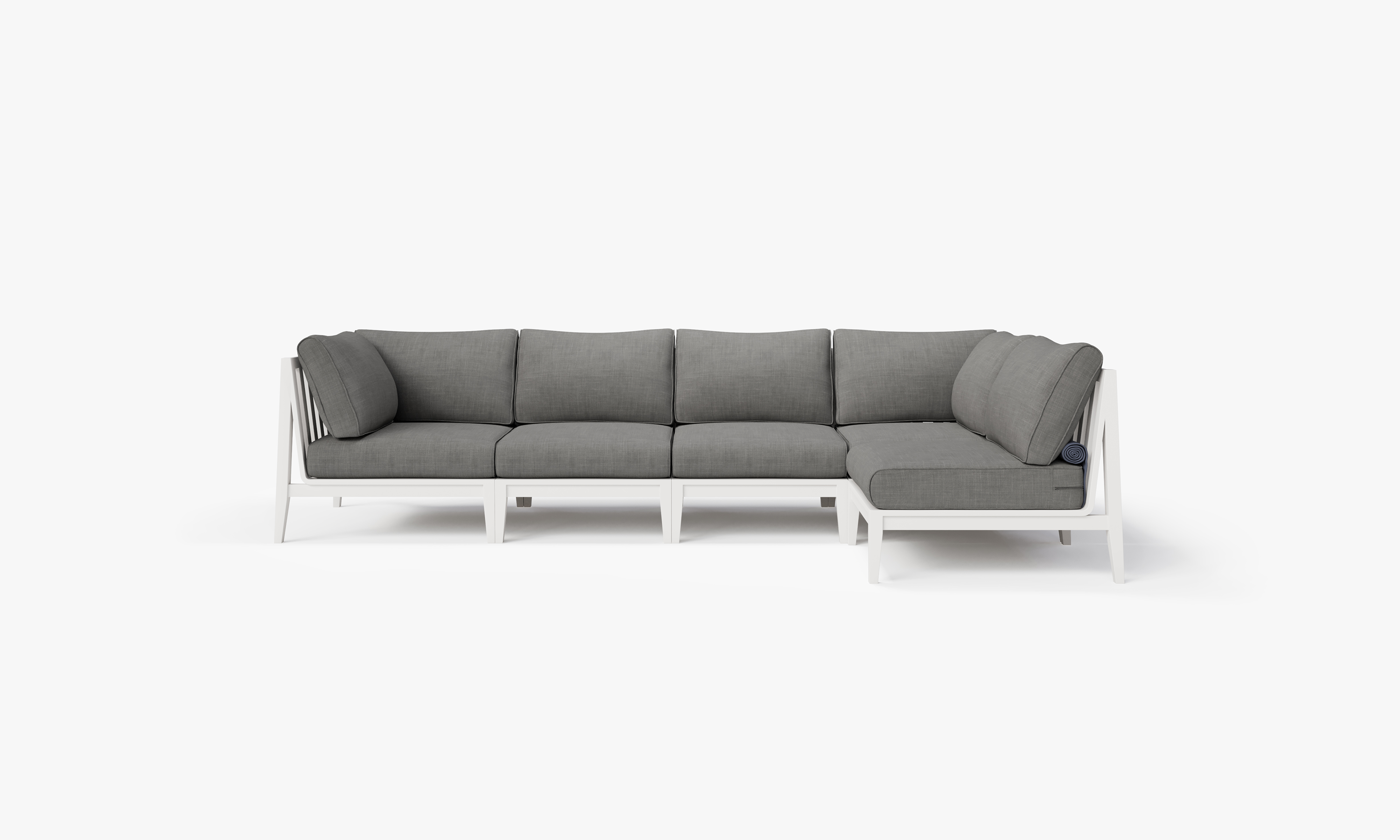 White Aluminum Outdoor L Sectional - 5 Seat, front. Comfortable, durable, and weather resistant outdoor seating with memory foam. #color_dark pebble gray