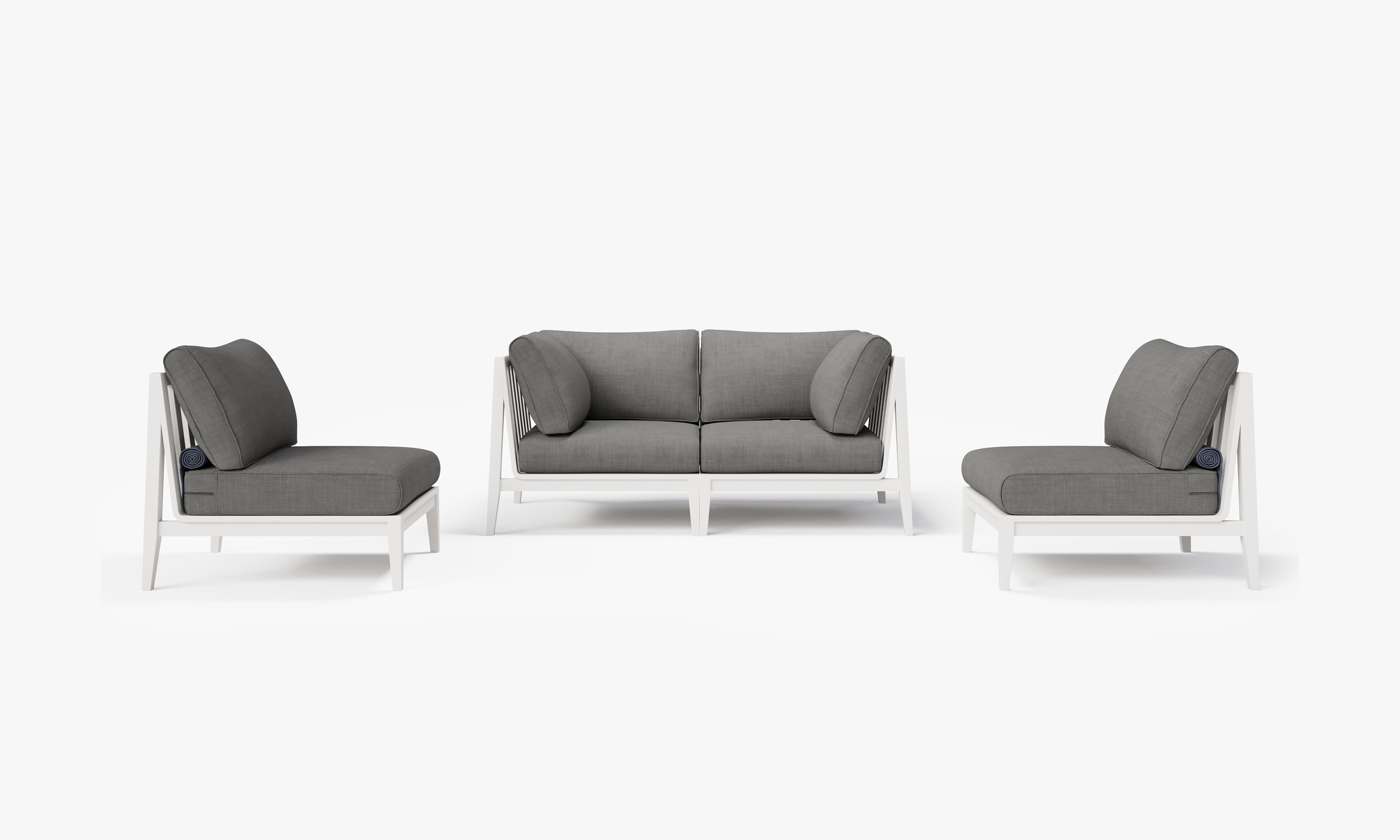 White Aluminum Outdoor Loveseat with Armless Chairs - 4 Seat, front. Comfortable, durable, and weather resistant outdoor seating with memory foam. #color_dark pebble gray