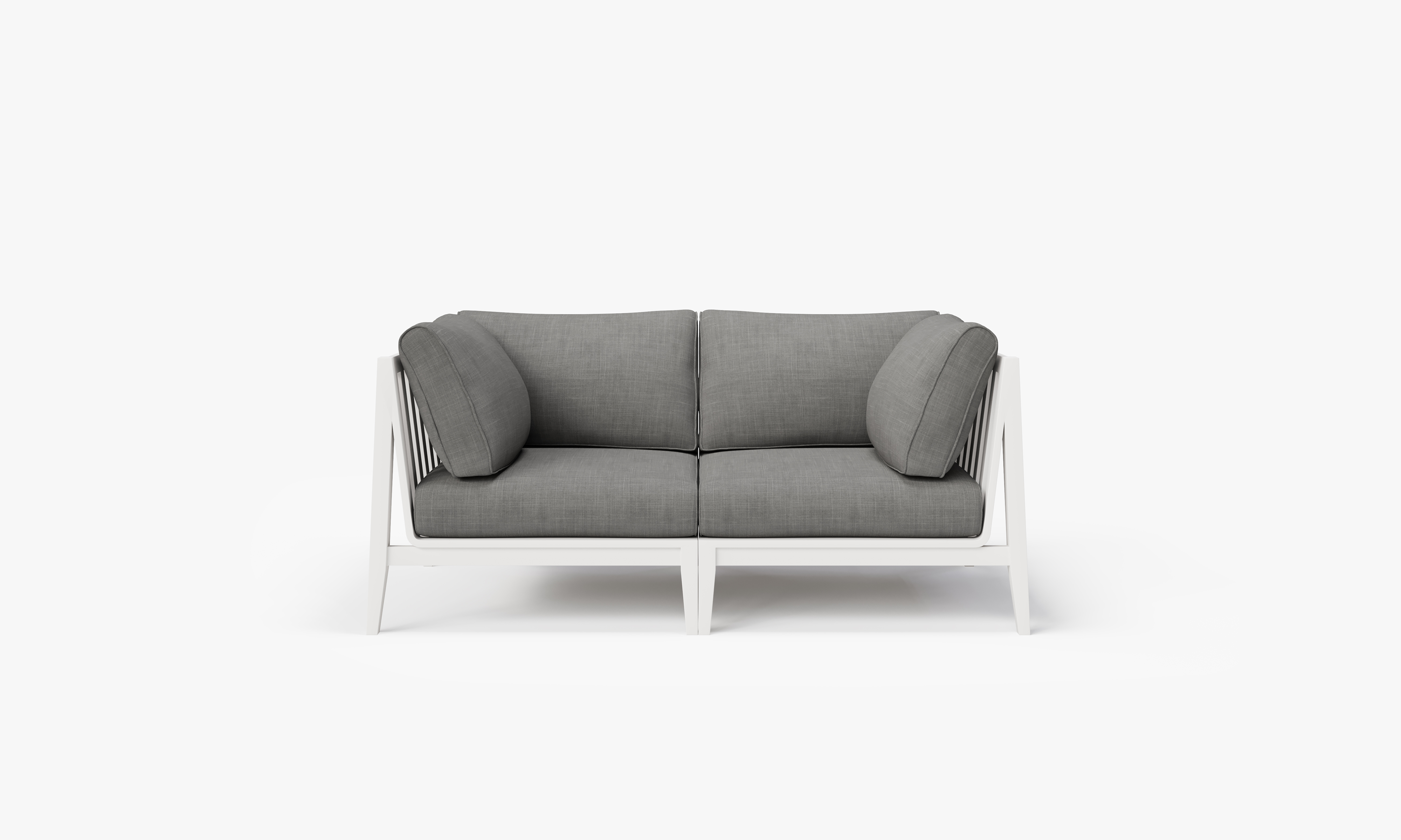 White Aluminum Outdoor Loveseat, front. Comfortable, durable, and weather resistant outdoor seating with memory foam. #color_dark pebble gray