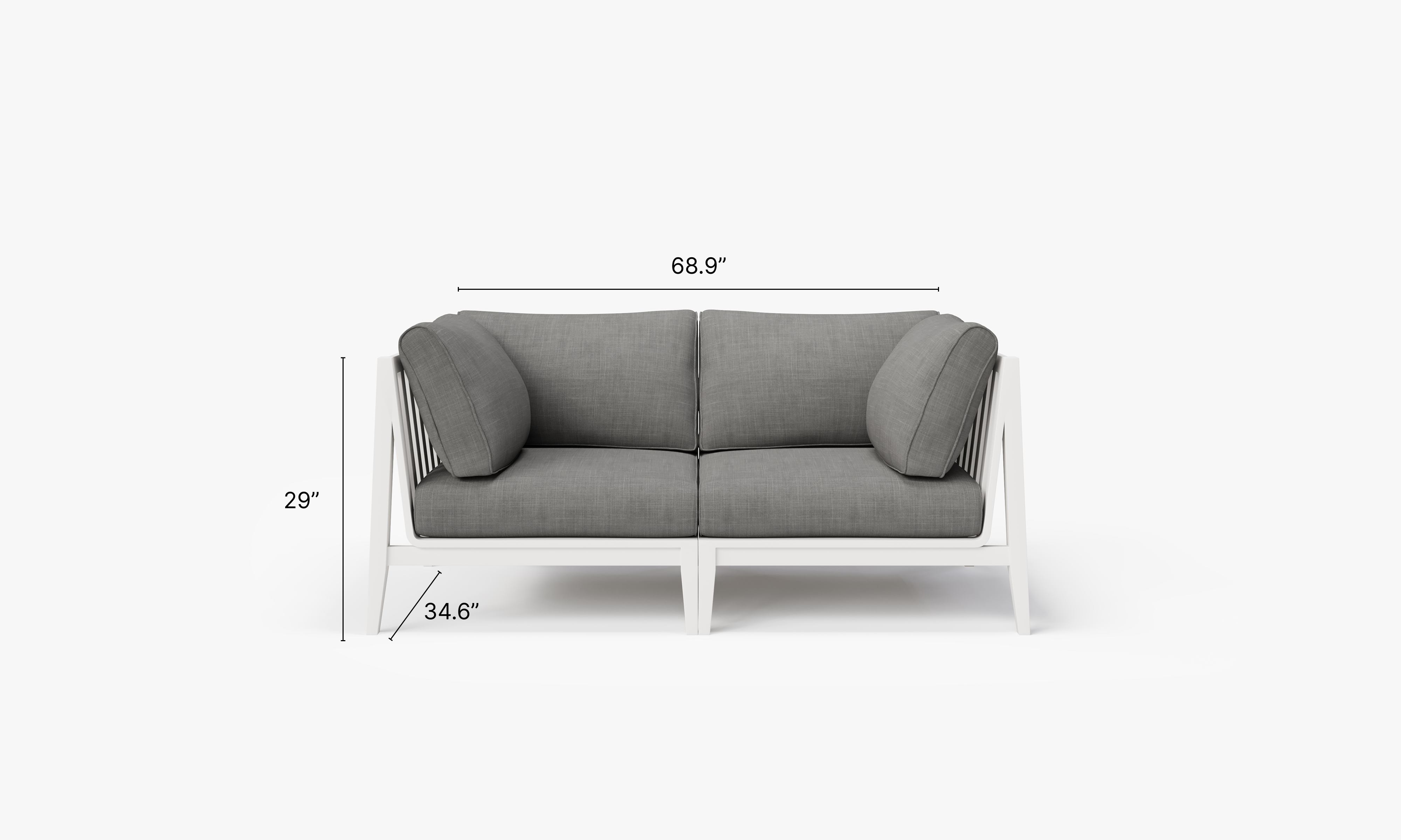 White Aluminum Outdoor Loveseat dimensions in inches, also listed under Dimensions and Weights. #color_dark pebble gray