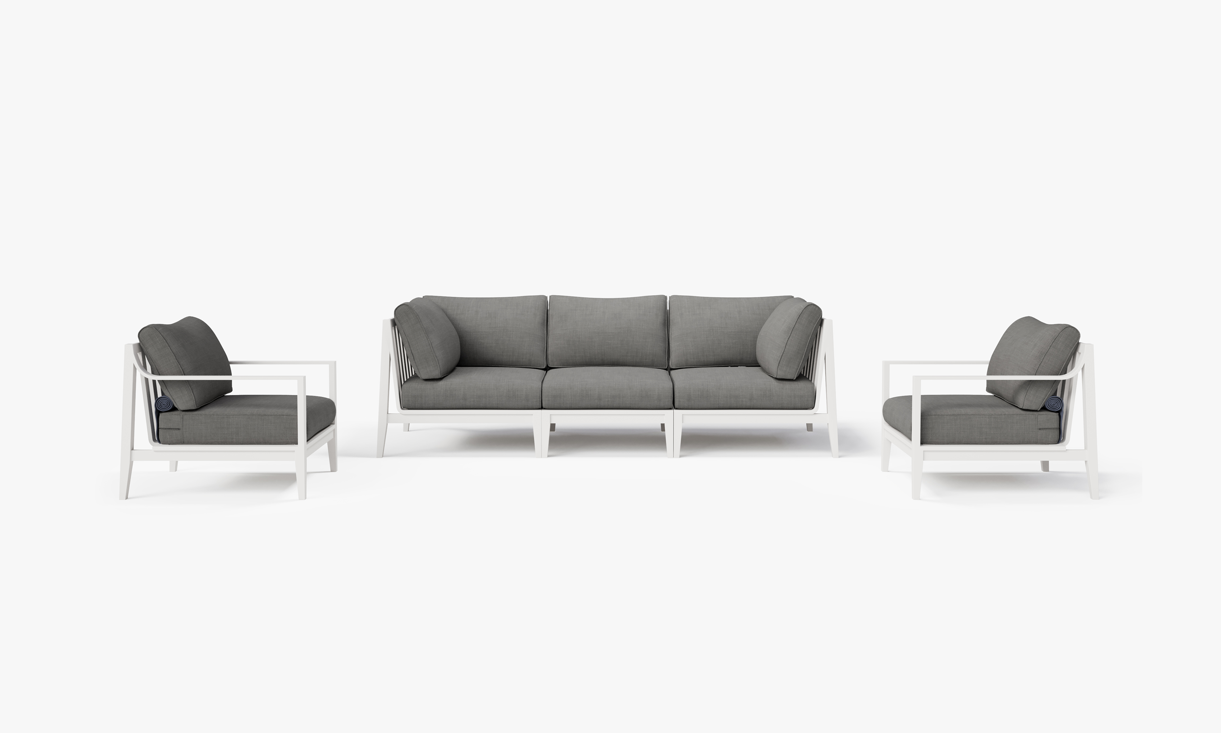 White Aluminum Outdoor Sofa with Armchairs - 5 Seat, front. Comfortable, durable, and weather resistant outdoor seating with memory foam. #color_dark pebble gray