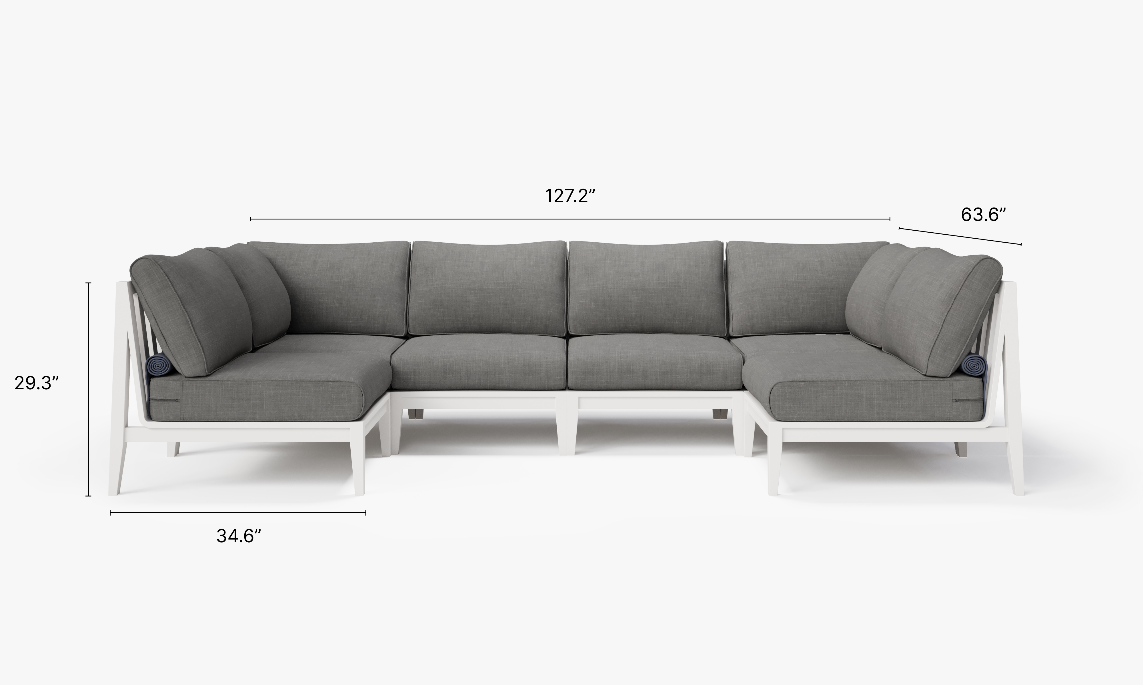 White Aluminum Outdoor U Sectional - 6 Seat dimensions in inches, also listed under Dimensions and Weights. #color_dark pebble gray