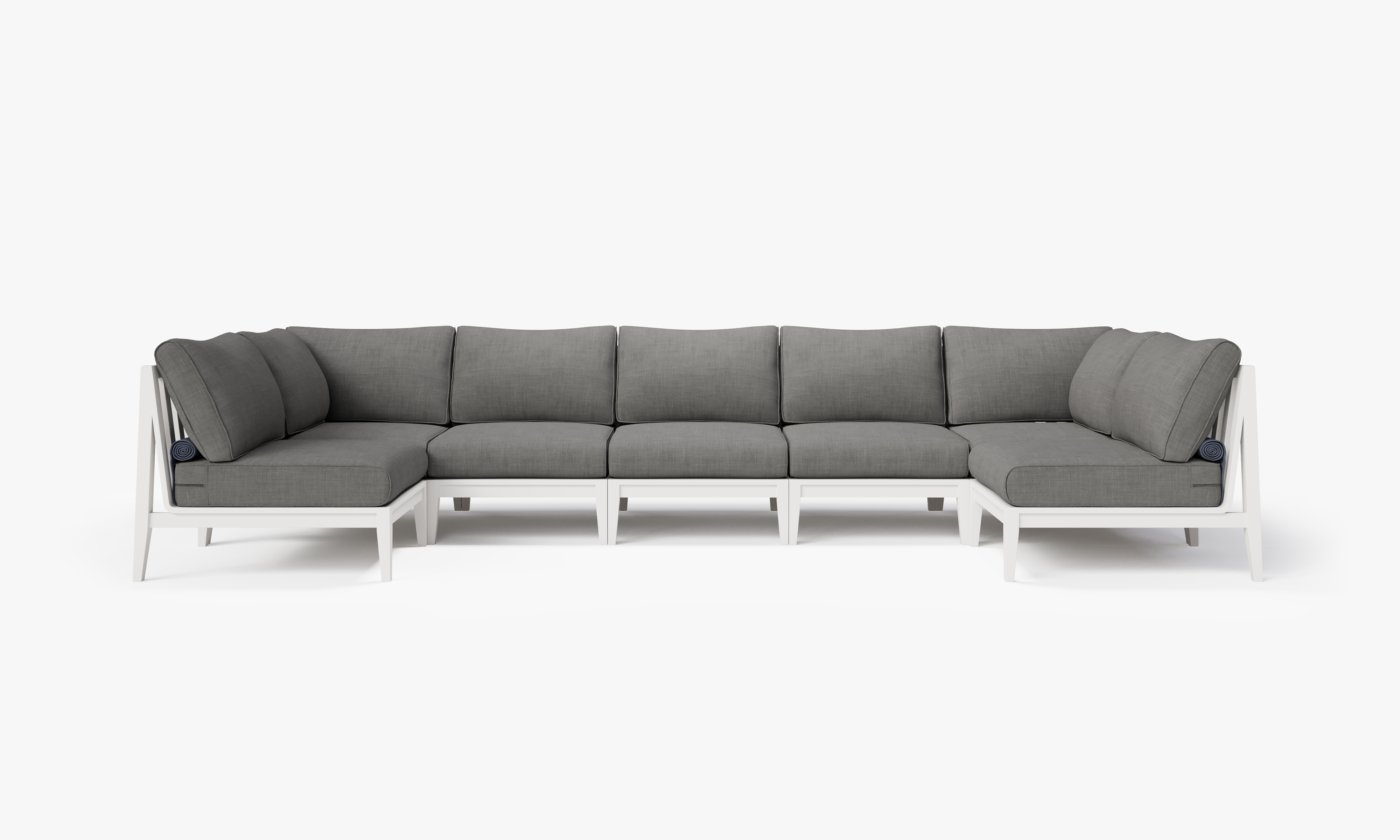 White Aluminum Outdoor U Sectional - 7 Seat, front. Comfortable, durable, and weather resistant outdoor seating with memory foam. #color_dark pebble gray