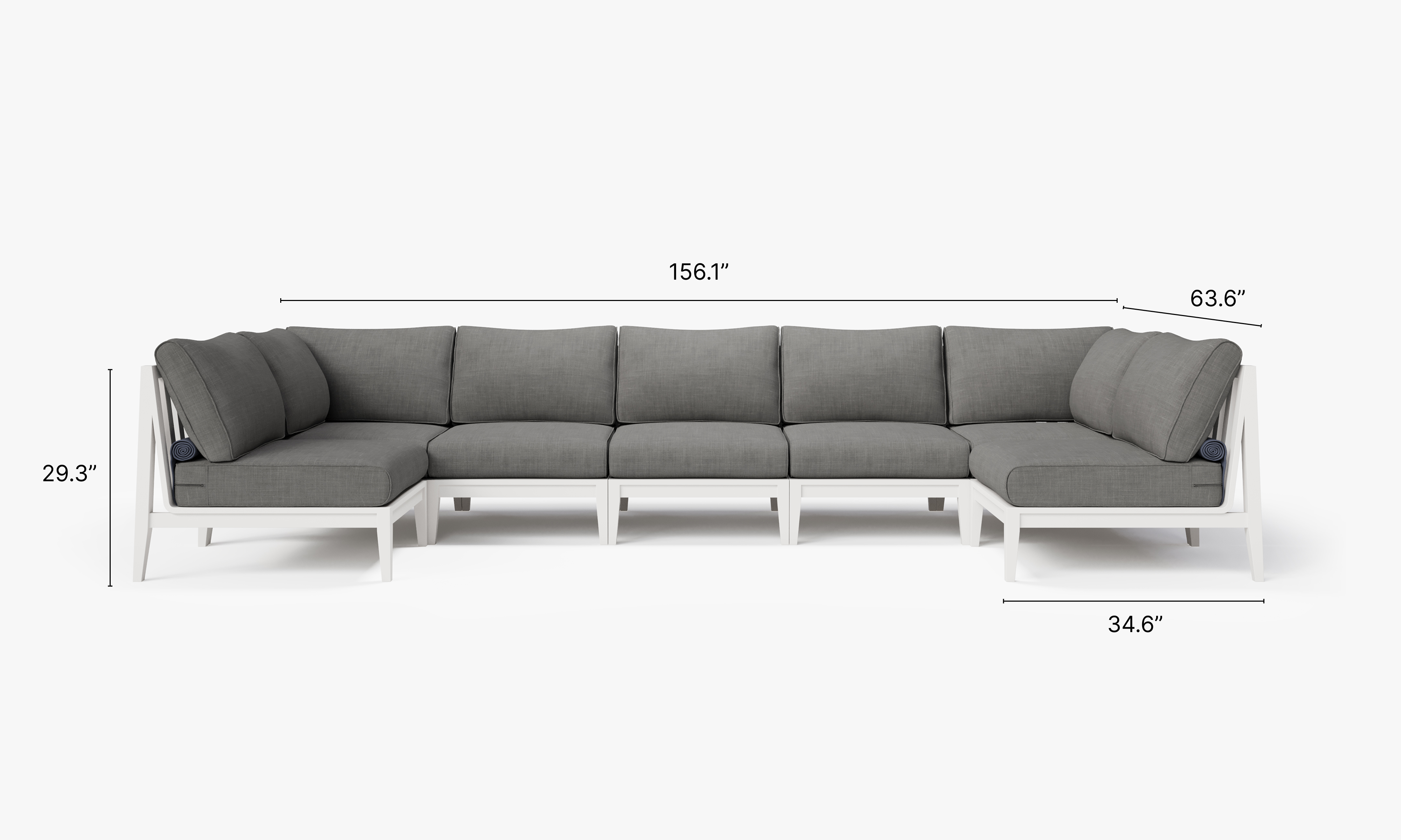 White Aluminum Outdoor U Sectional - 7 Seat dimensions in inches, also listed under Dimensions and Weights. #color_dark pebble gray