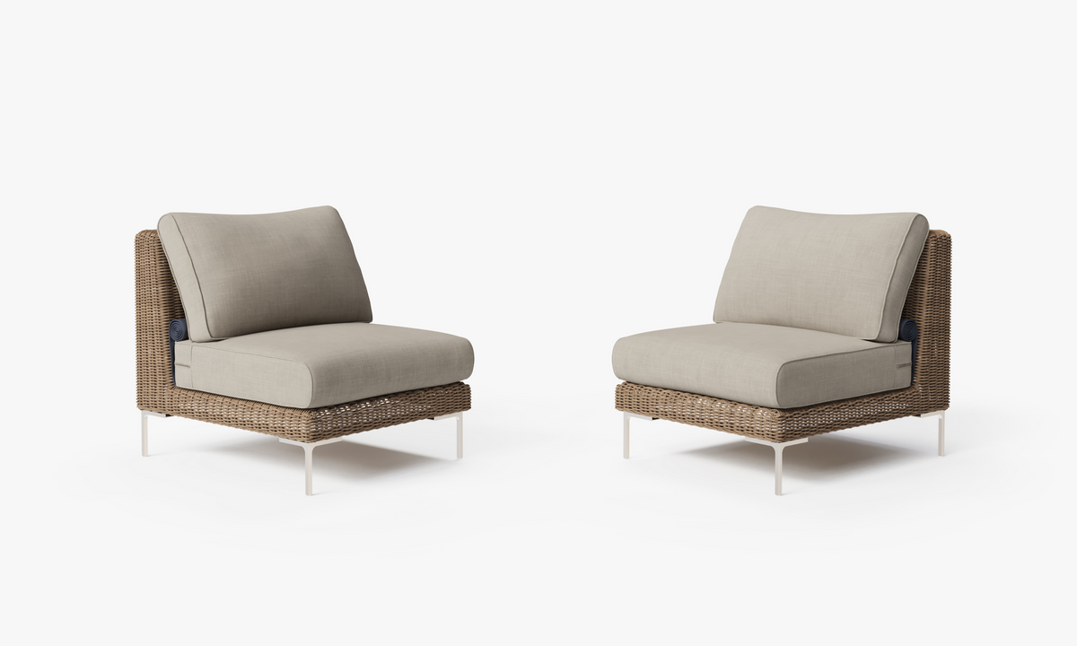 Brown Wicker Outdoor Armless Chair Conversation Set, front. Comfortable, durable, and weather resistant outdoor seating with memory foam. #color_sandstone gray