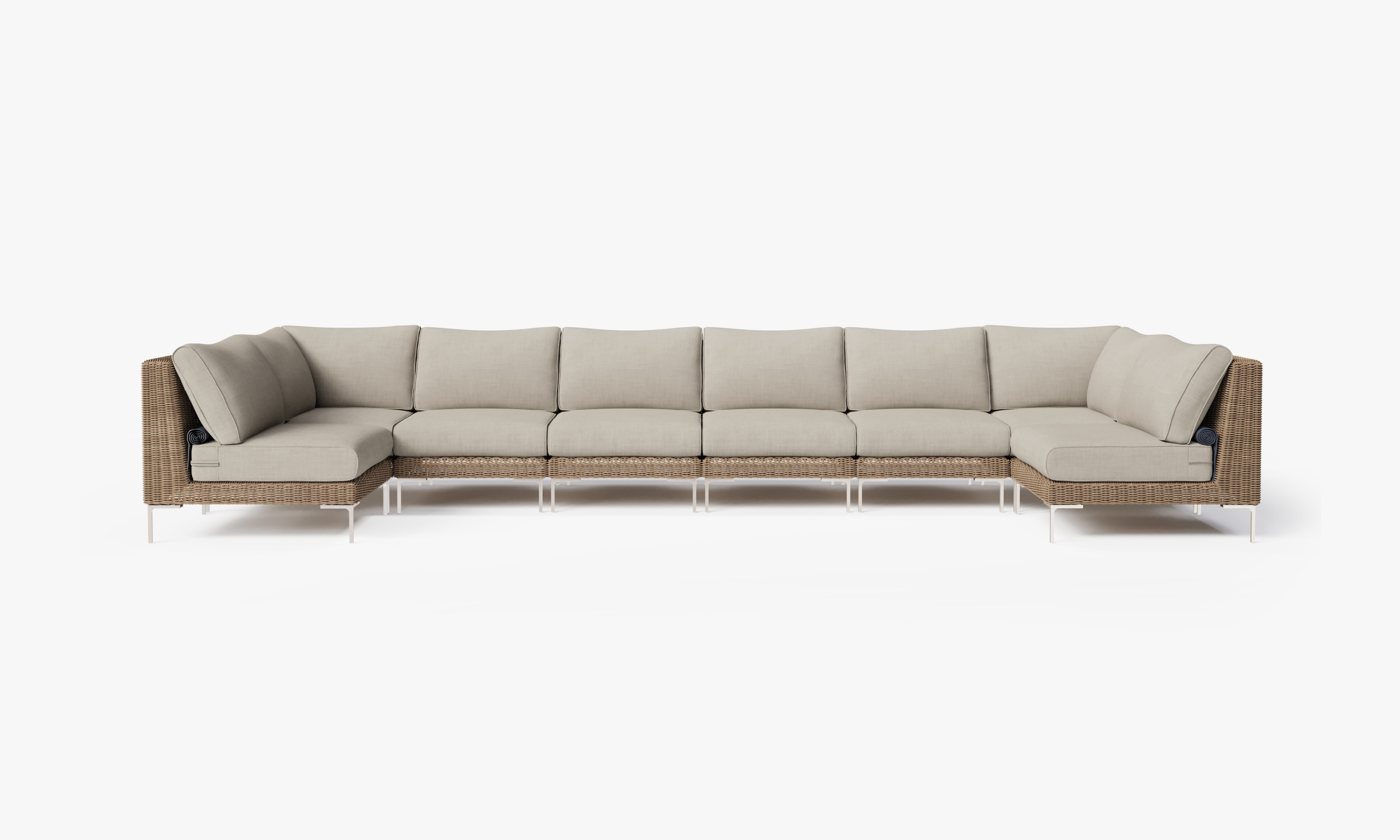 Brown Wicker Outdoor U Sectional - 8 Seat #color_sandstone gray