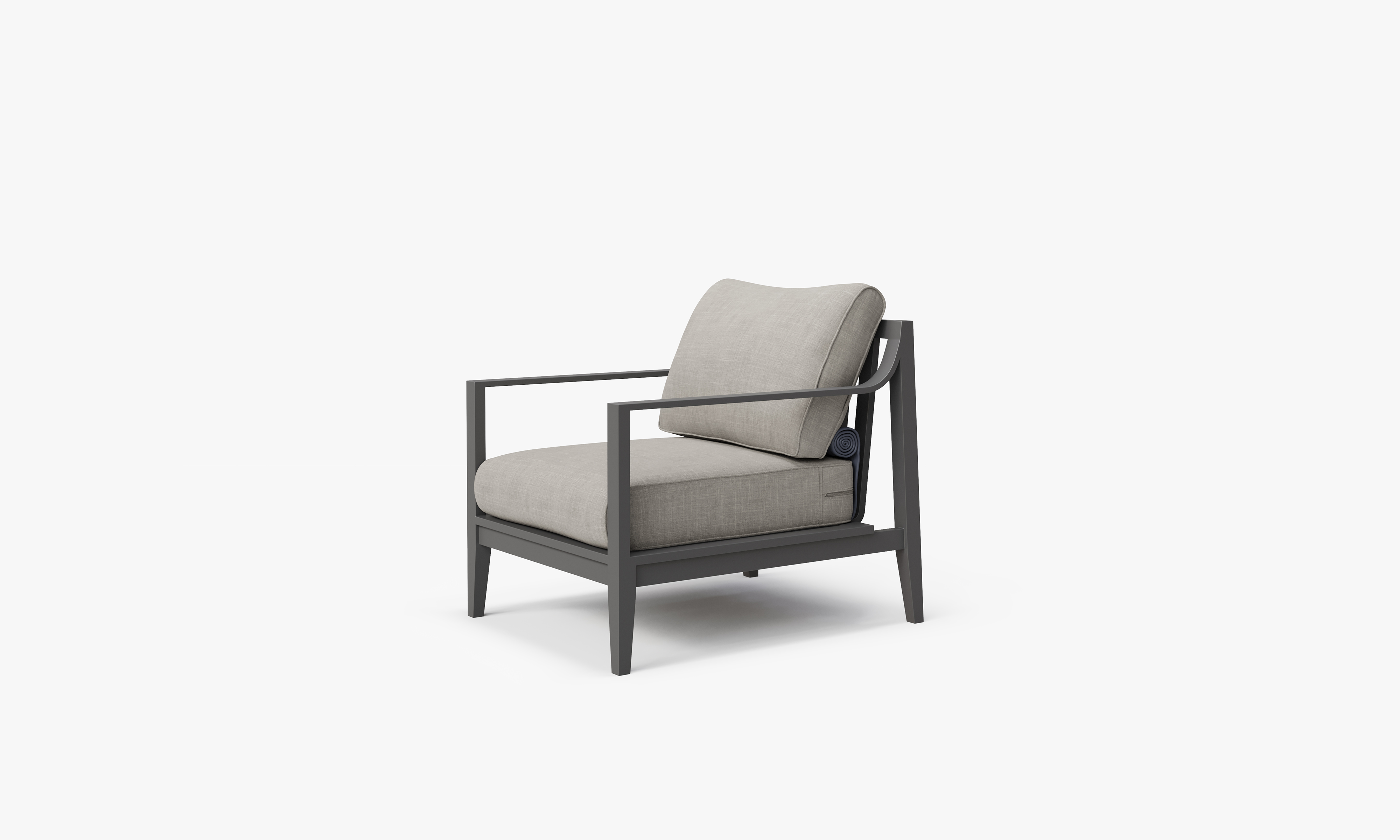 Charcoal Aluminum Outdoor Armchair, front. Comfortable, durable, and weather resistant outdoor seating with memory foam. #color_sandstone gray