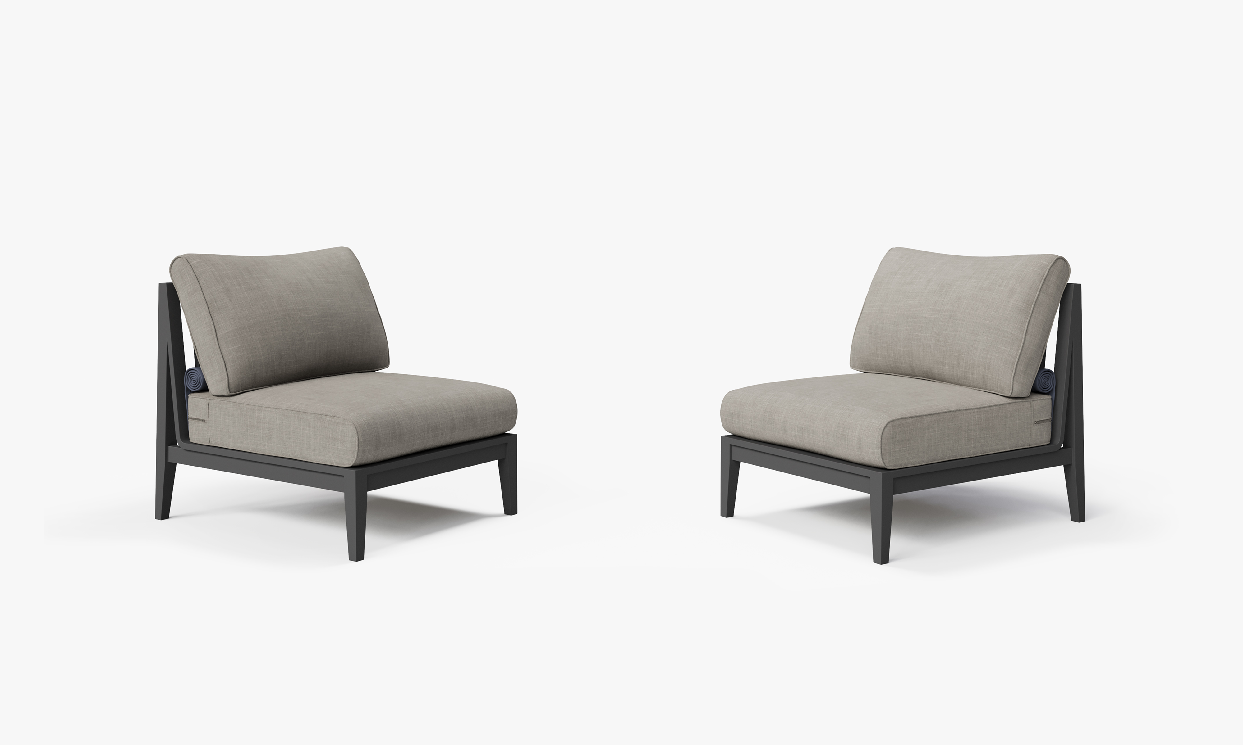 Charcoal Aluminum Outdoor Armless Chair Conversation Set, front. Comfortable, durable, and weather resistant outdoor seating with memory foam. #color_sandstone gray