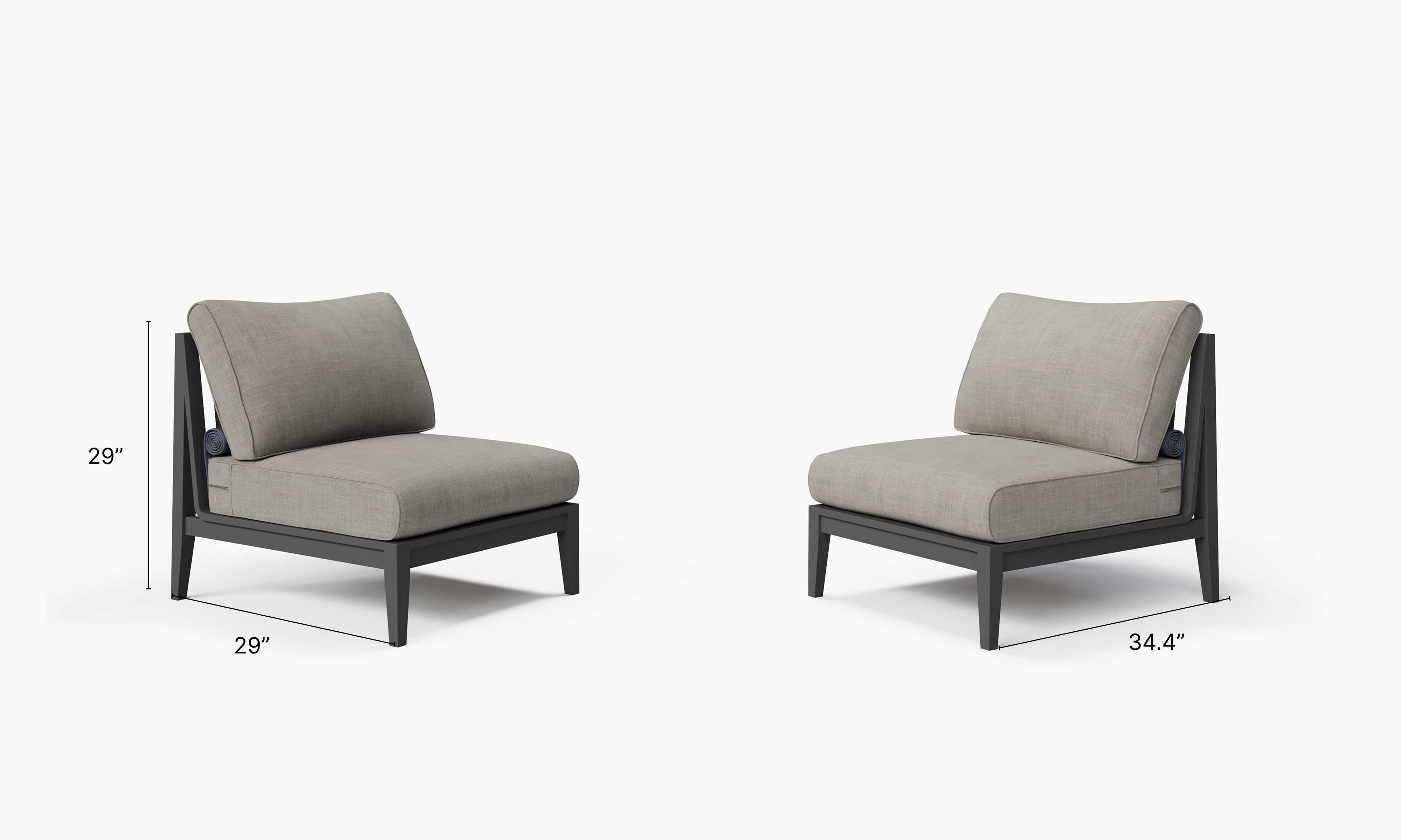 Charcoal Aluminum Outdoor Armless Chair Conversation Set dimensions in inches, also listed under Dimensions and Weights. #color_sandstone gray