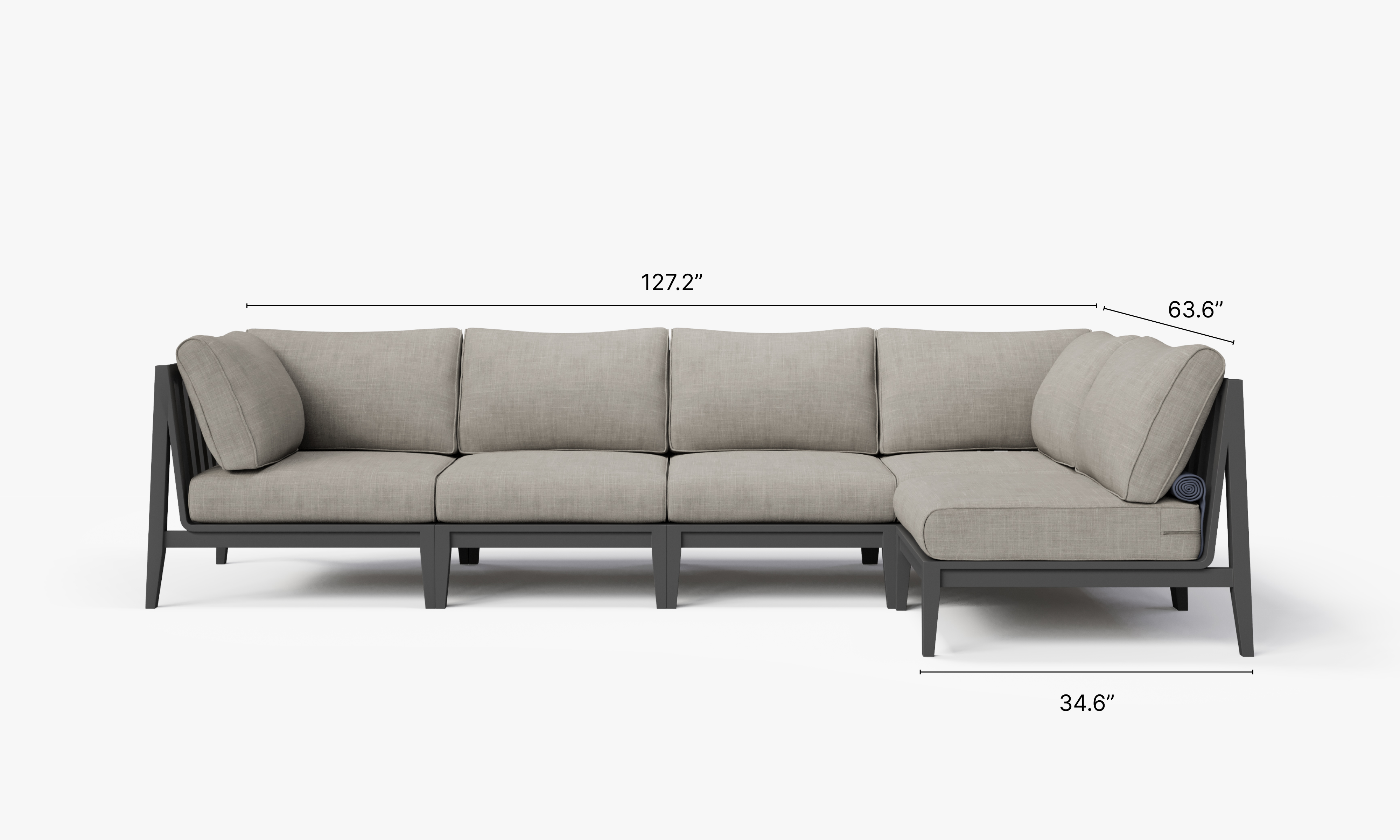 Charcoal Aluminum Outdoor L Sectional - 5 Seat dimensions in inches, also listed under Dimensions and Weights. #color_sandstone gray