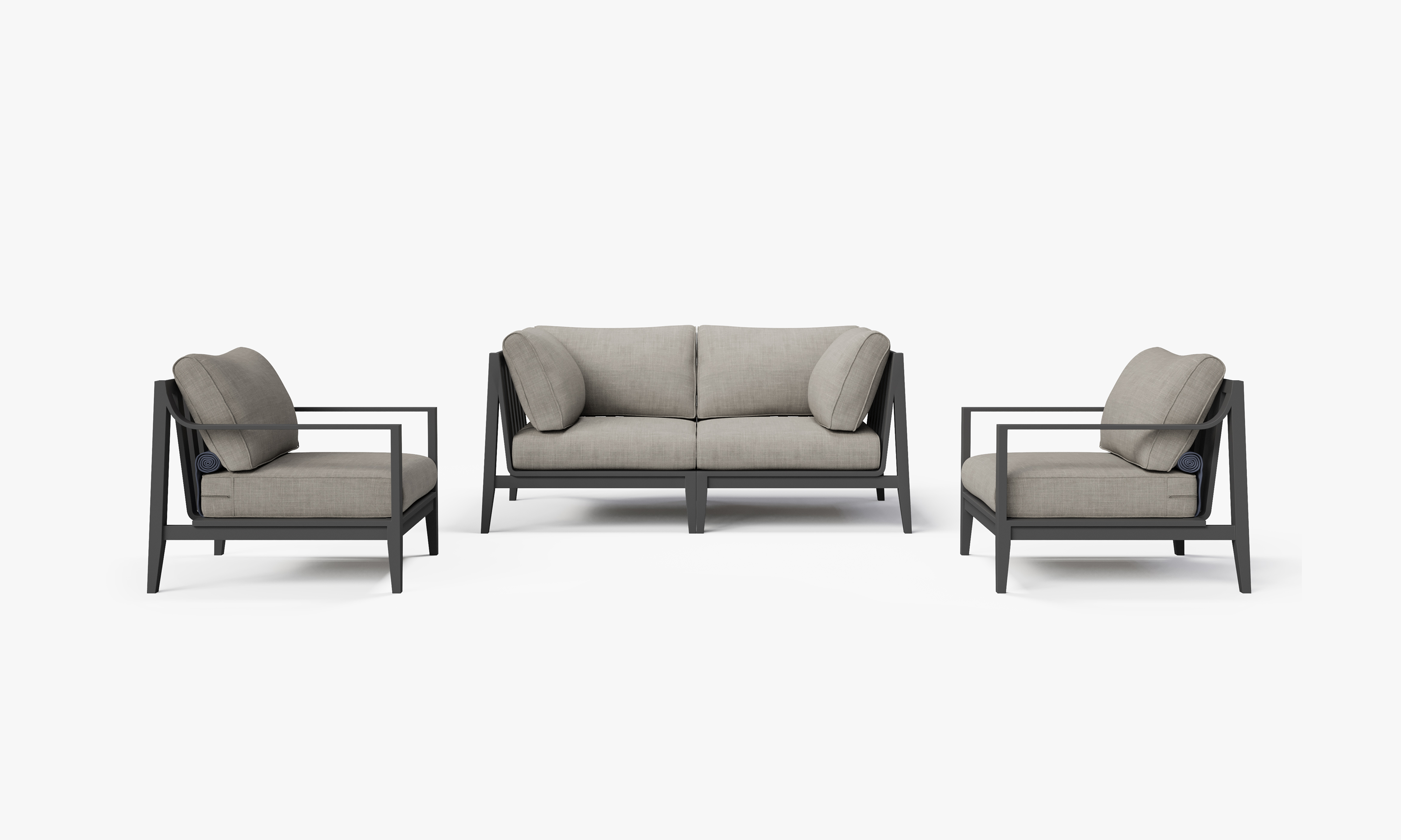 Charcoal Aluminum Outdoor Loveseat with Armchairs - 4 Seat, front. Comfortable, durable, and weather resistant outdoor seating with memory foam. #color_sandstone gray