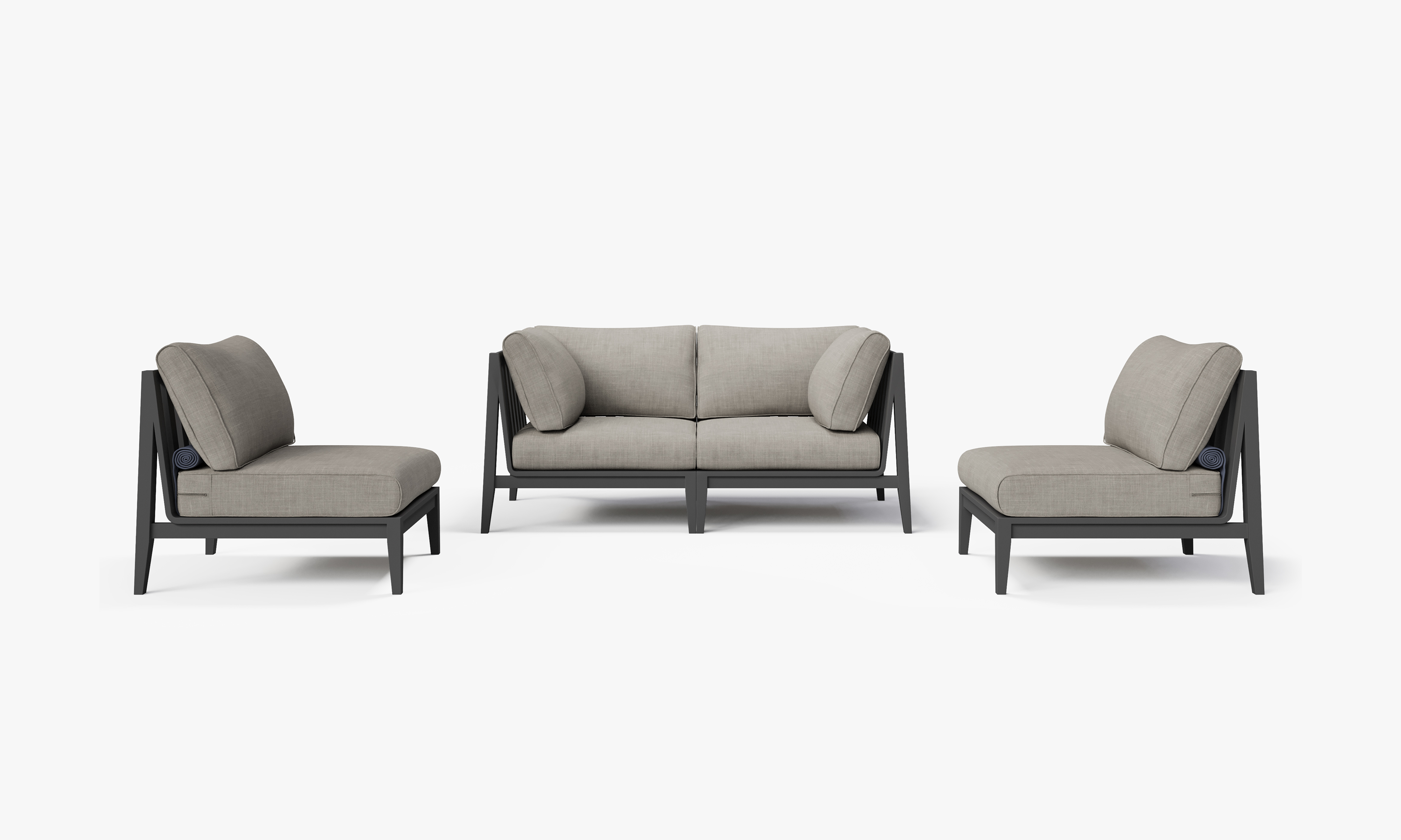 Charcoal Aluminum Outdoor Loveseat with Armless Chairs - 4 Seat, front. Comfortable, durable, and weather resistant outdoor seating with memory foam. #color_sandstone gray