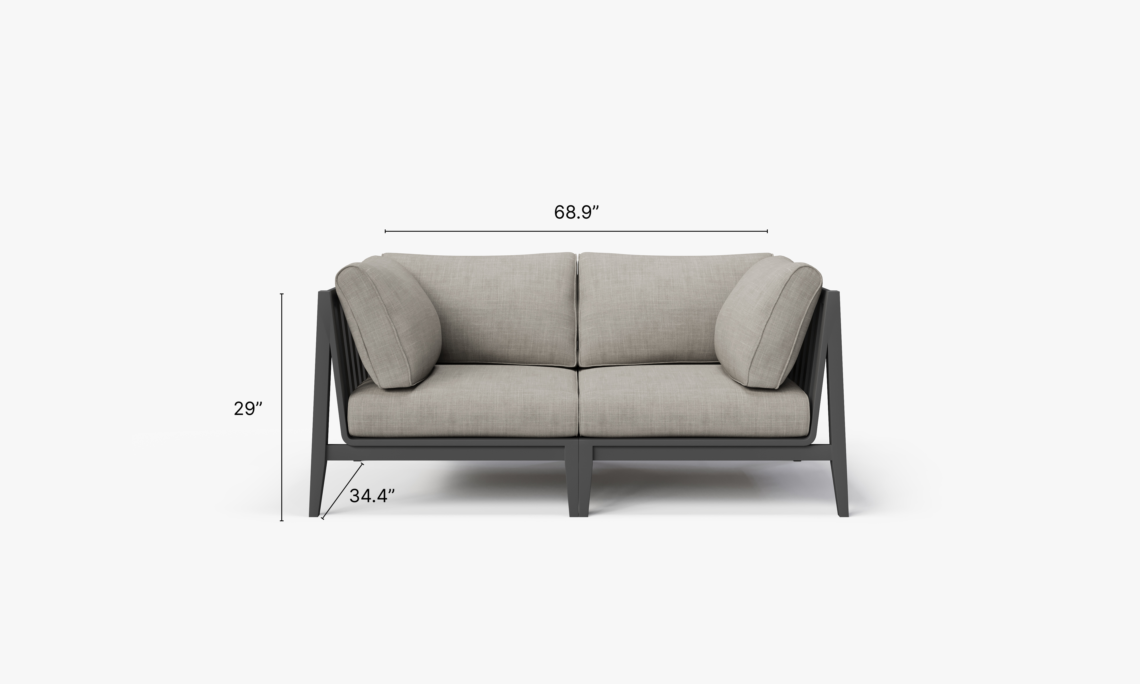 Charcoal Aluminum Outdoor Loveseat dimensions in inches, also listed under Dimensions and Weights. #color_sandstone gray