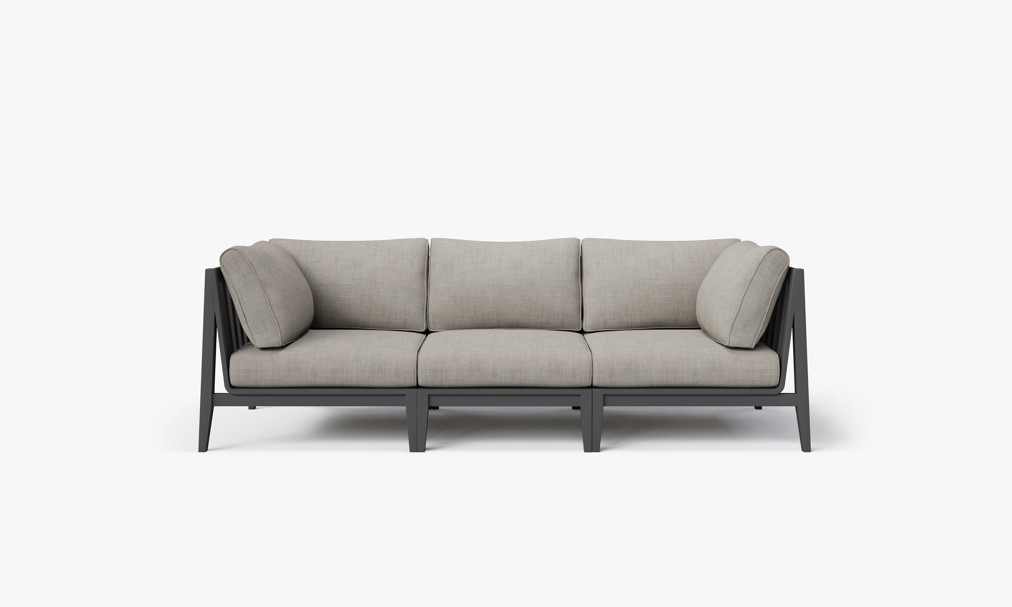Charcoal Aluminum Outdoor Sofa - 3 Seat, front. Comfortable, durable, and weather resistant outdoor seating with memory foam. #color_sandstone gray