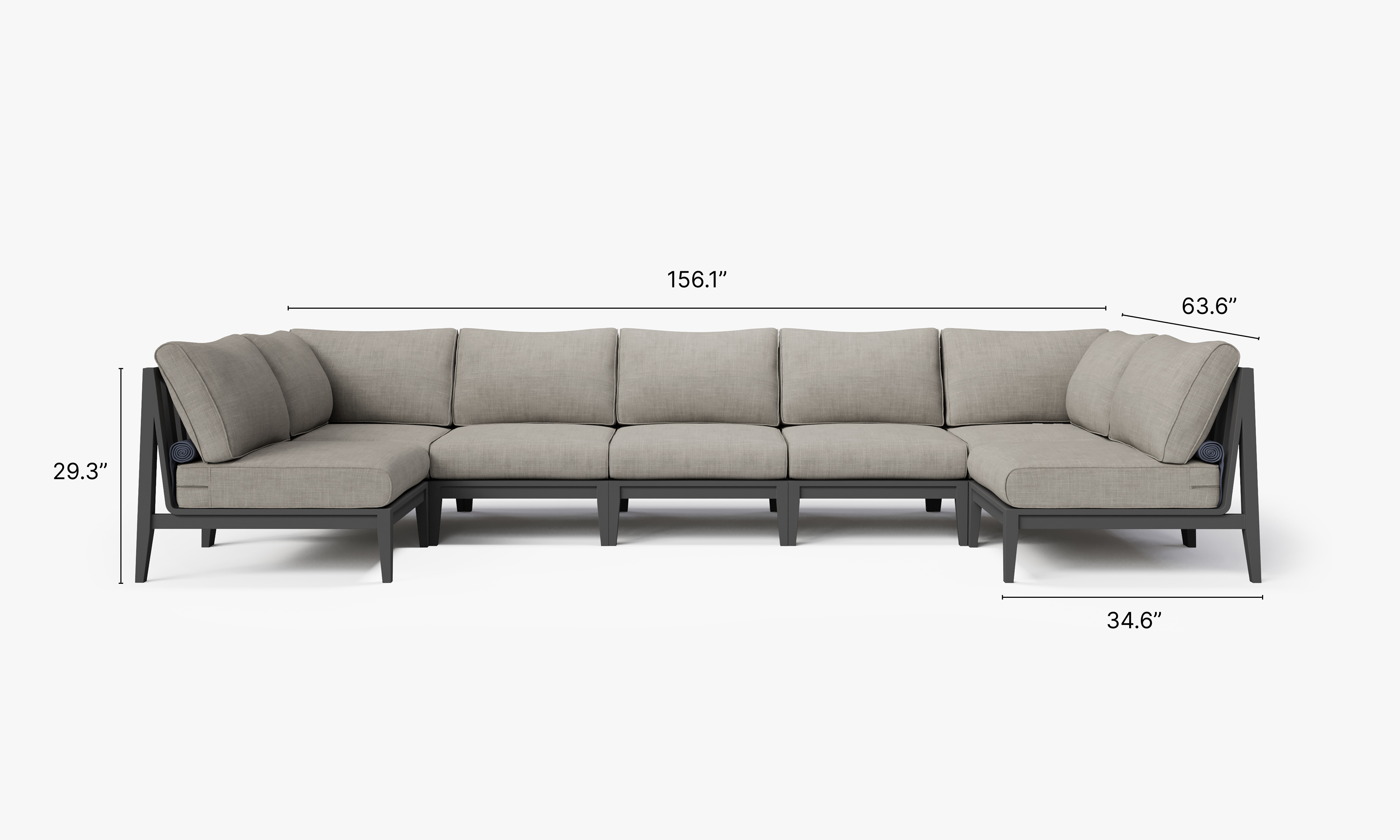 Charcoal Aluminum Outdoor U Sectional - 7 Seat dimensions in inches, also listed under Dimensions and Weights. #color_sandstone gray