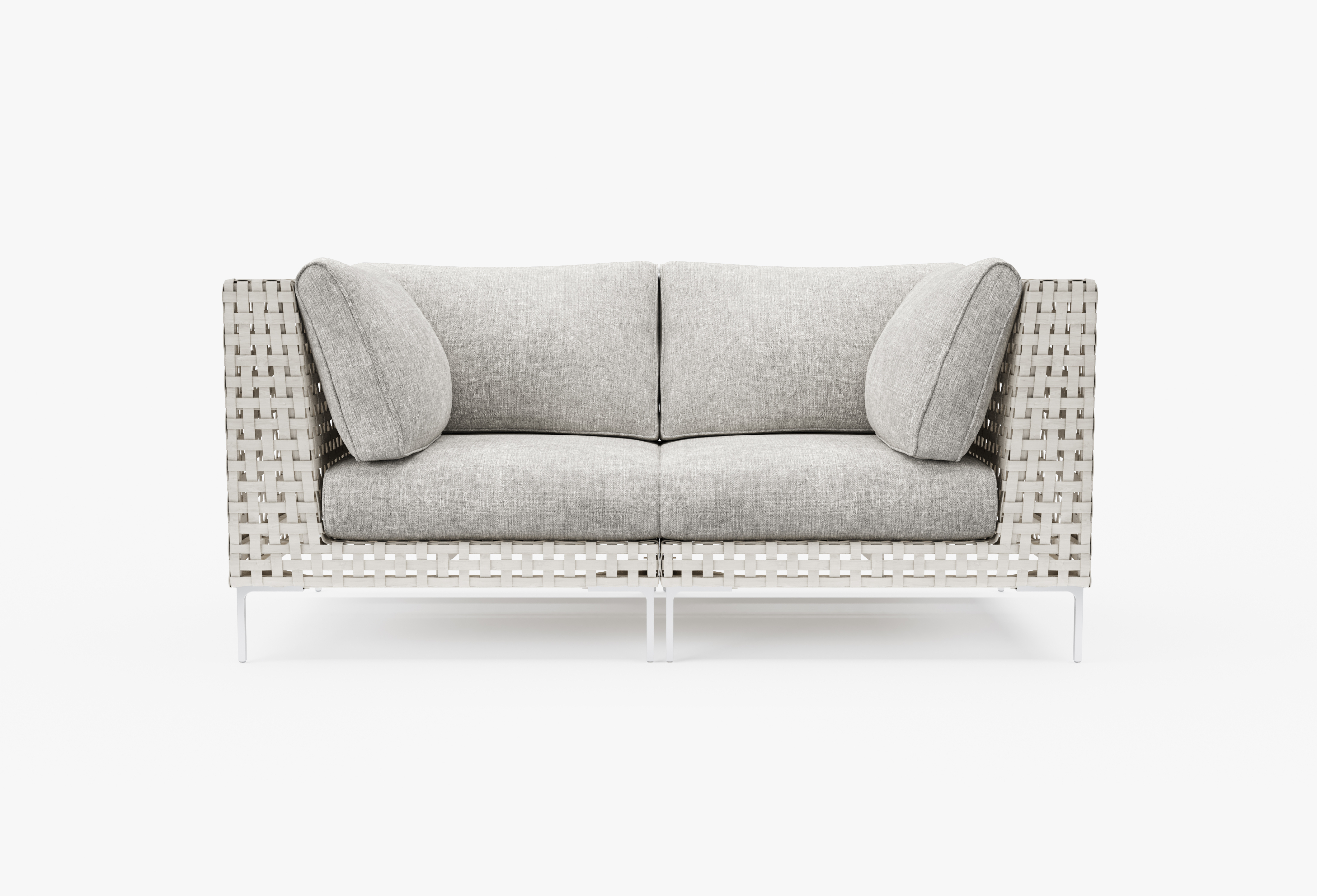 Open Weave Wicker Outdoor Loveseat in Sandstone Gray #color_sandstone gray