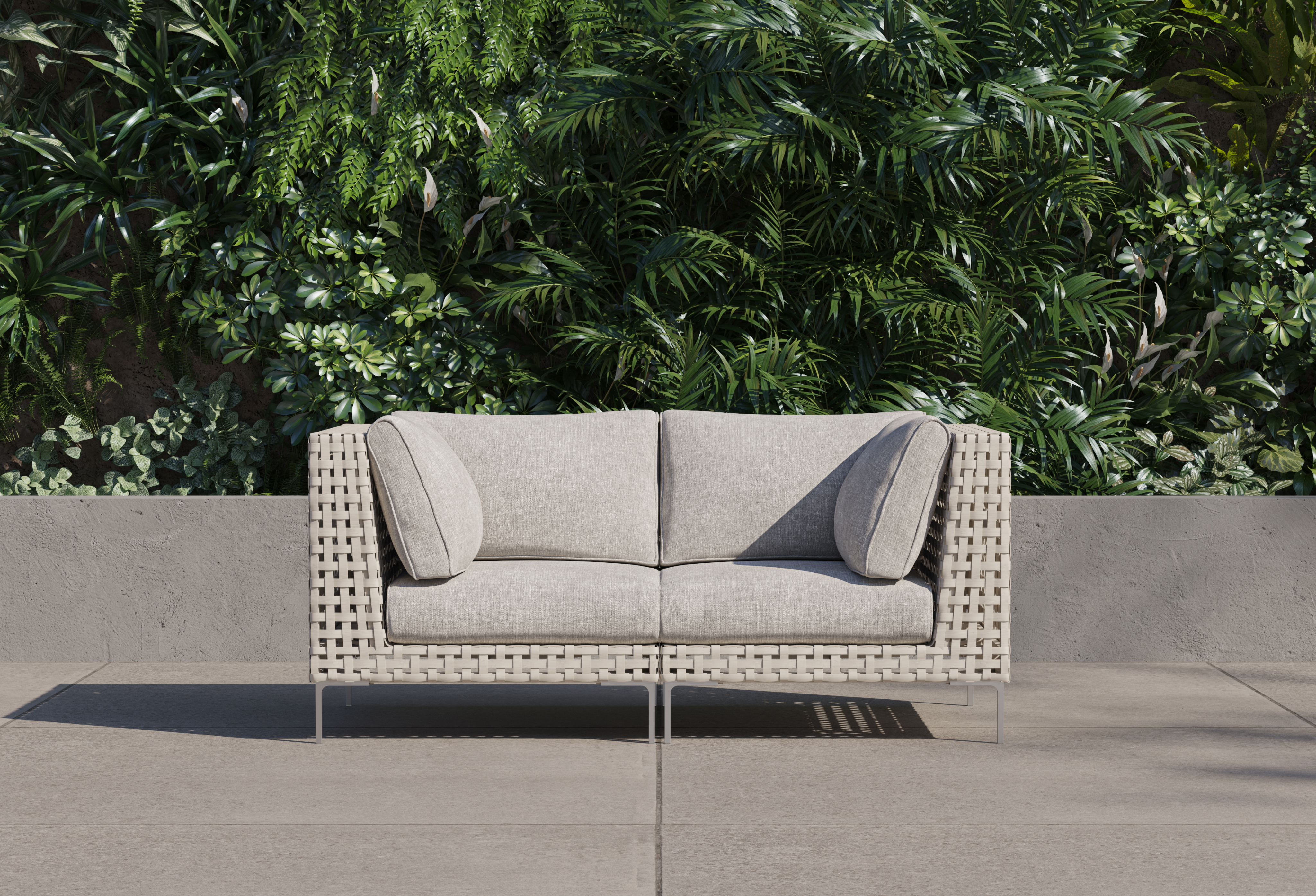 Open Weave Wicker Outdoor Loveseat #color_sandstone gray