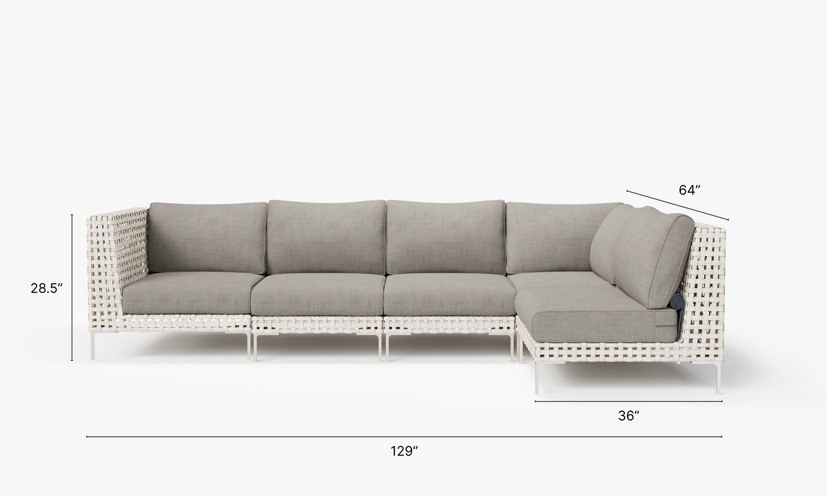 Open Weave Wicker Outdoor L Sectional - 5 Seat in Sandstone Gray #color_sandstone gray