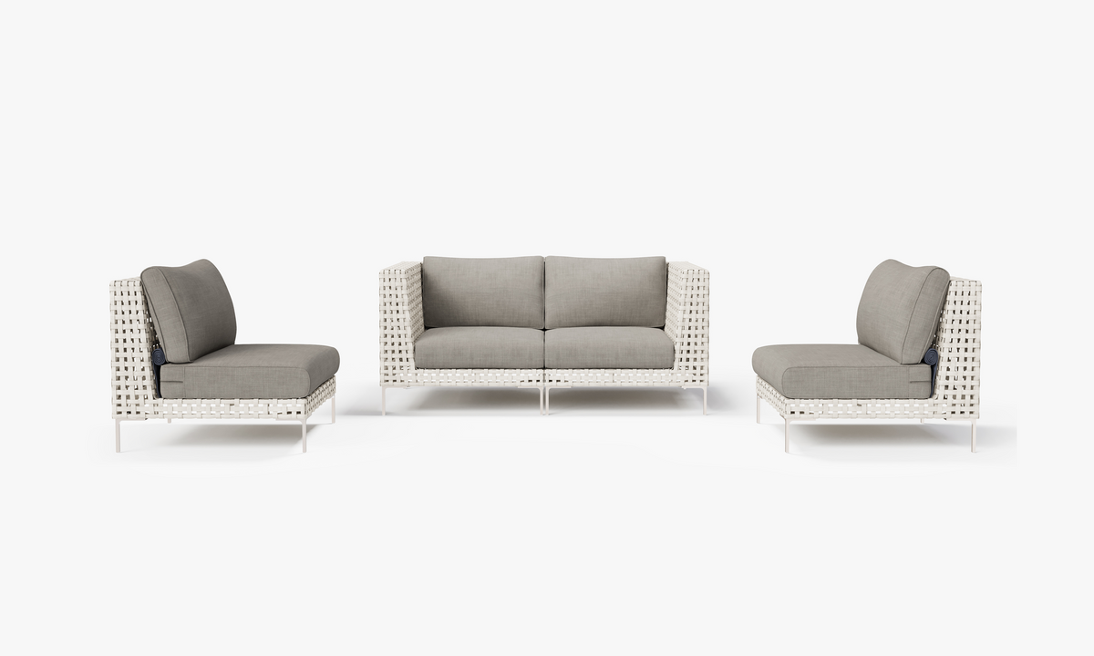 Open Weave Wicker Outdoor Loveseat with Armless Chairs - 4 Seat in Sandstone Gray #color_sandstone gray