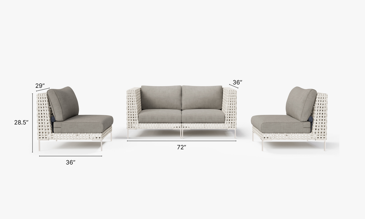 Open Weave Wicker Outdoor Loveseat with Armless Chairs - 4 Seat in Sandstone Gray #color_sandstone gray
