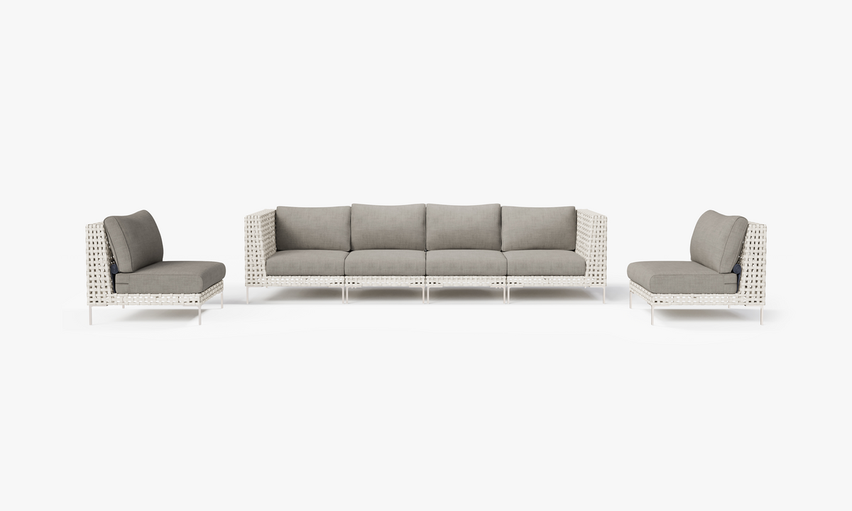 Open Weave Sofa with Armless Chairs - 6 Seat in Sandstone Gray #color_sandstone gray
