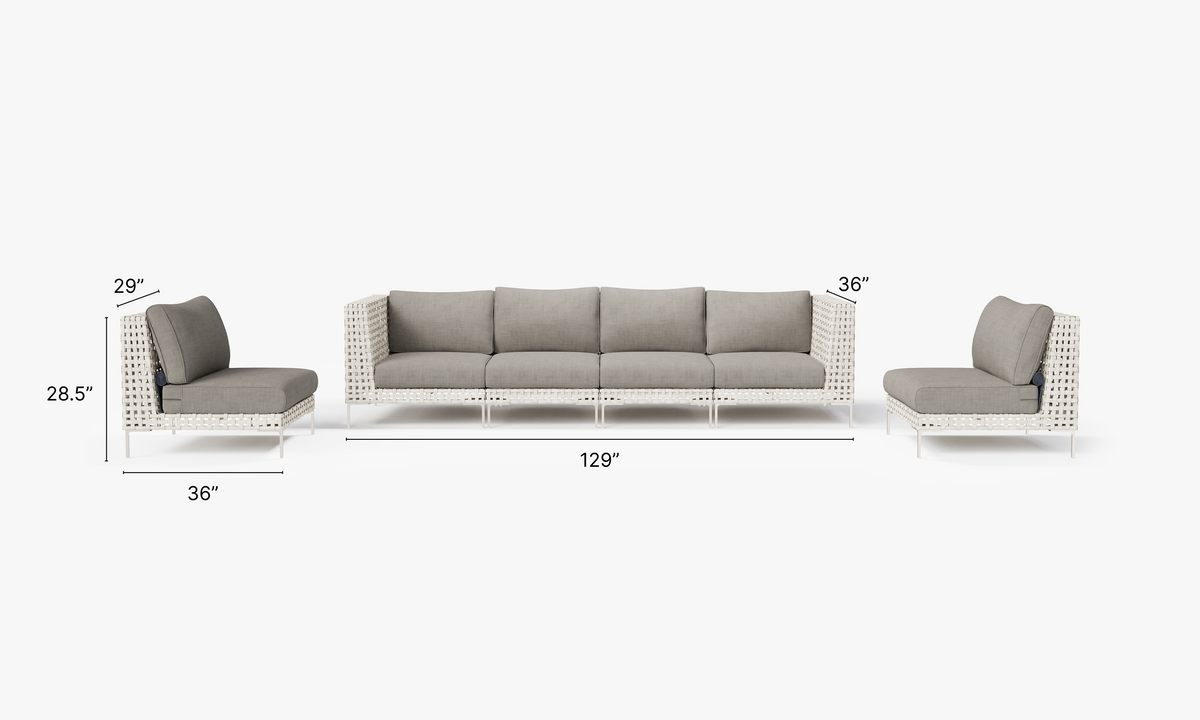Open Weave Sofa with Armless Chairs - 6 Seat in Sandstone Gray #color_sandstone gray