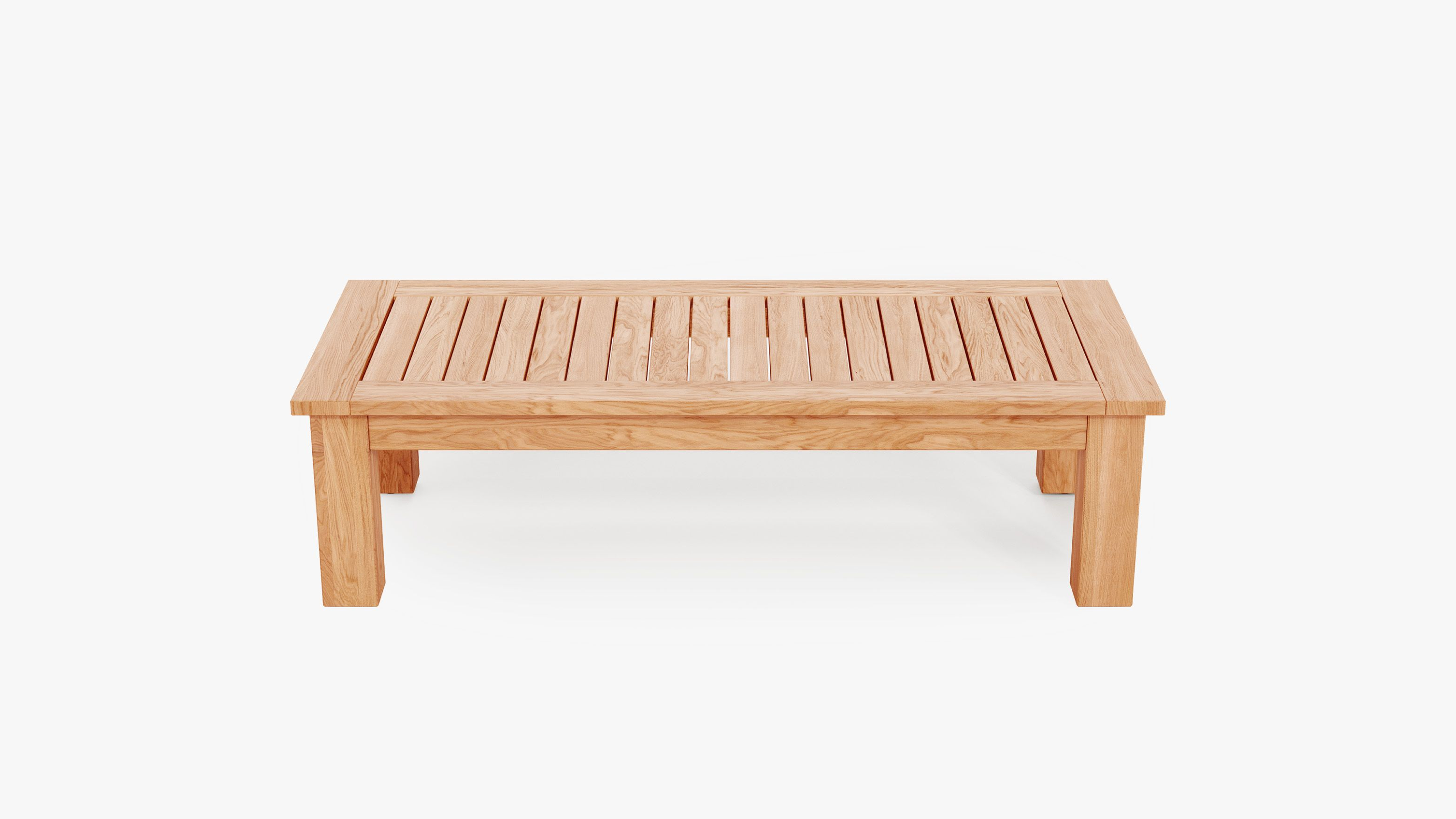 FSC Certified grade-A teak outdoor coffee table with square legs, front. #size_large