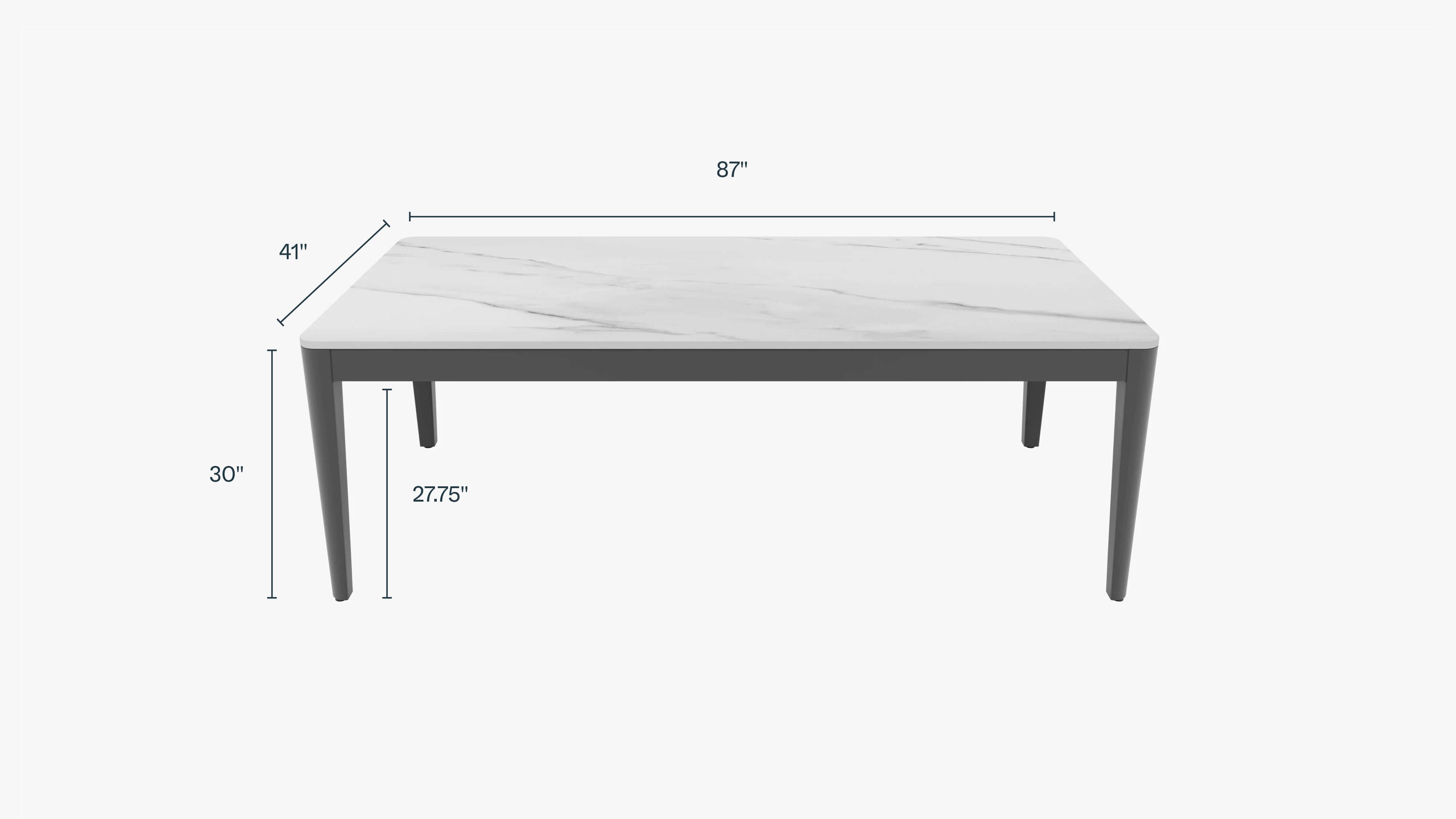 Dimensions of the OuterStone Dining Table in inches. #color_glacier white