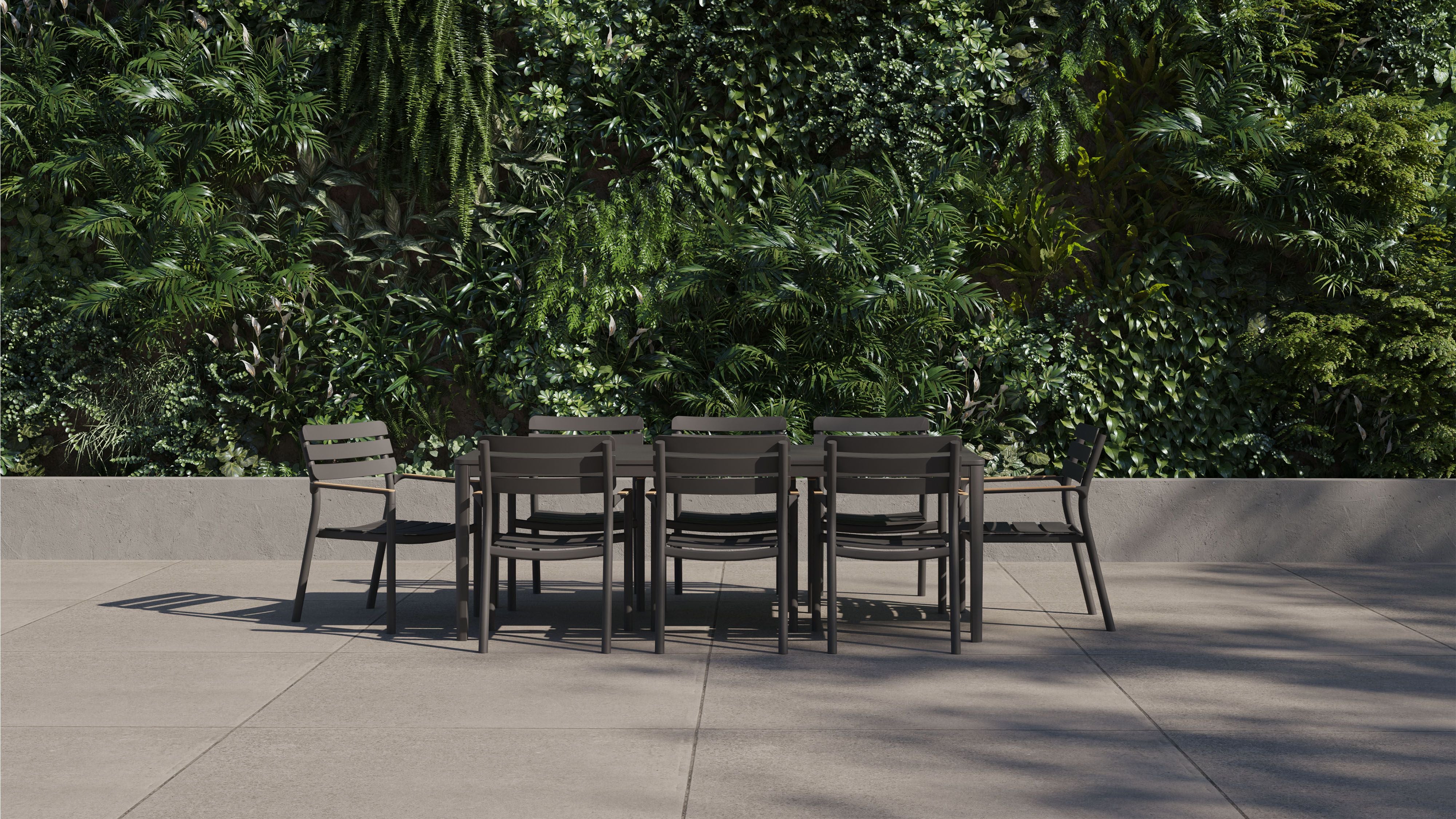 Aluminum Outdoor Rectangular Dining Table + 8 595 Dining Armchairs #color_charcoal