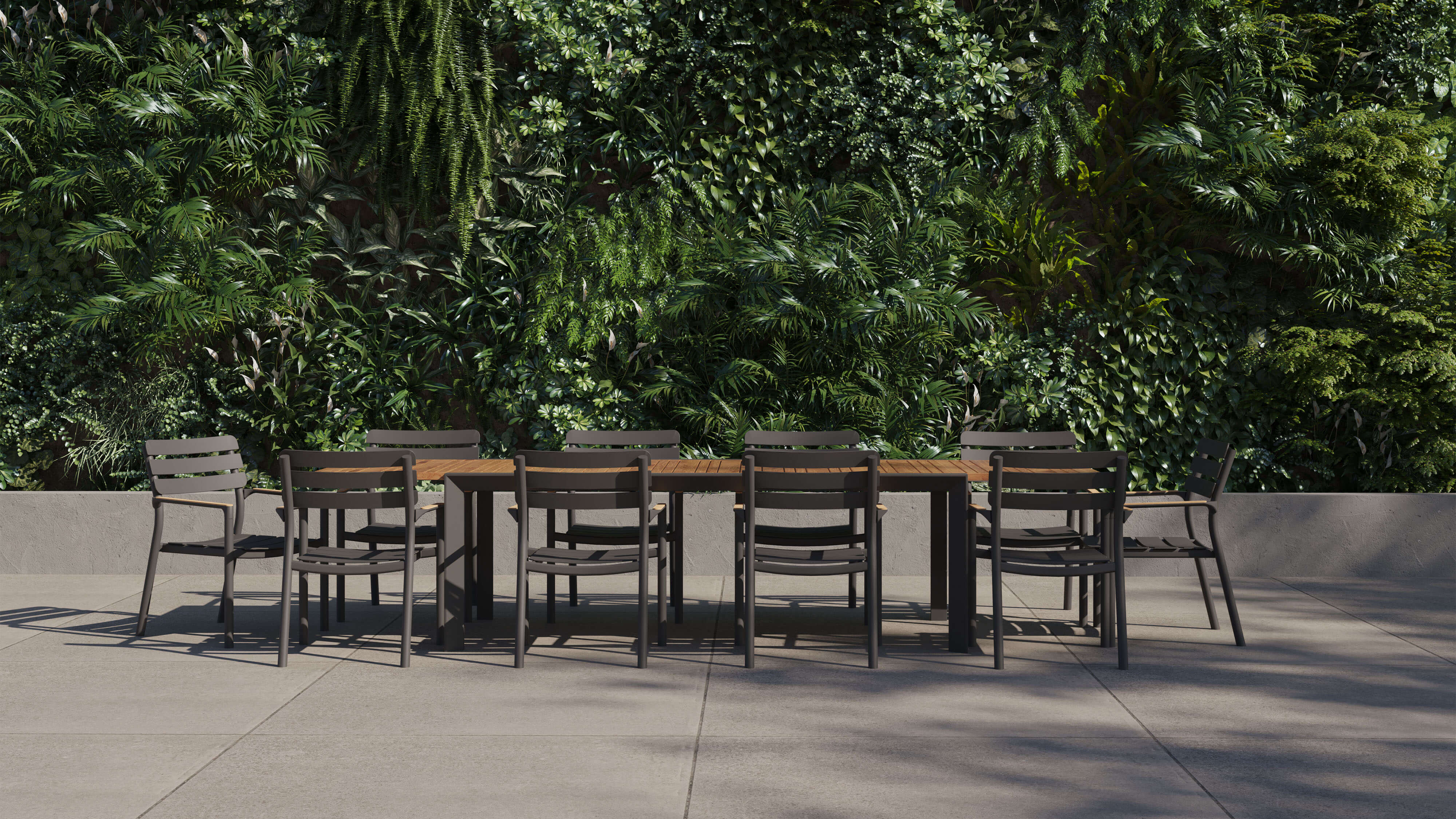 Teak + Aluminum Outdoor Expandable Dining Table + 10 595 Armchairs #color_charcoal