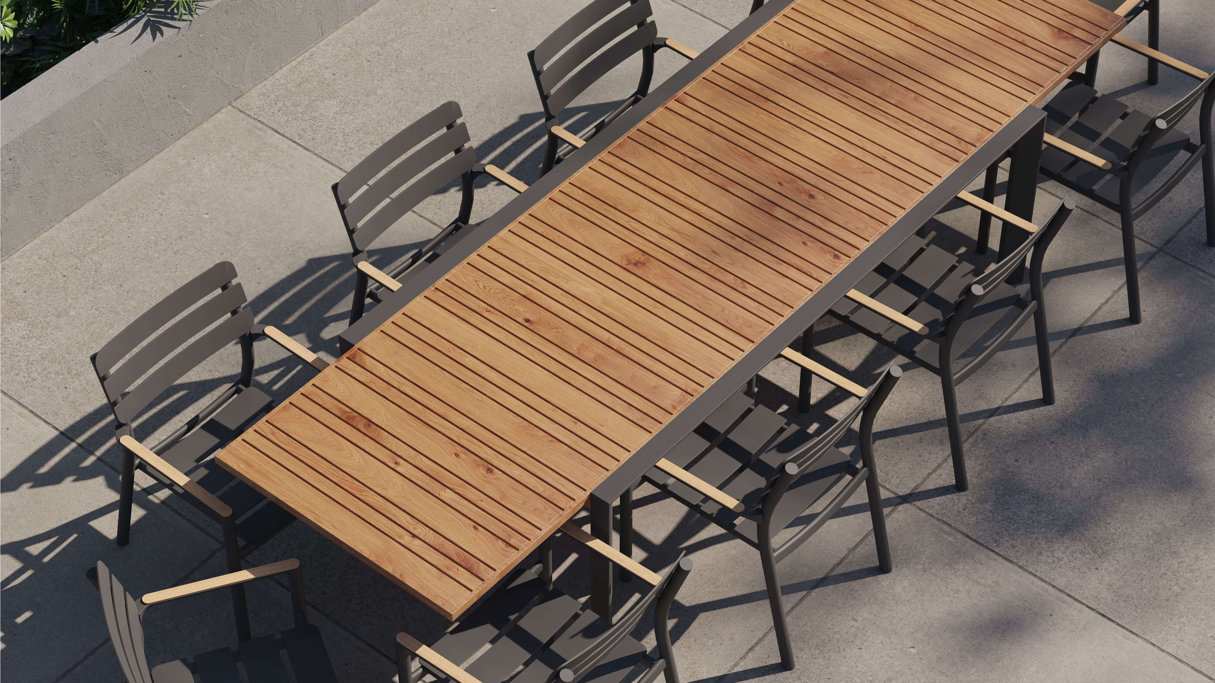 Teak + Aluminum Outdoor Expandable Dining Table + 10 595 Armchairs #color_charcoal