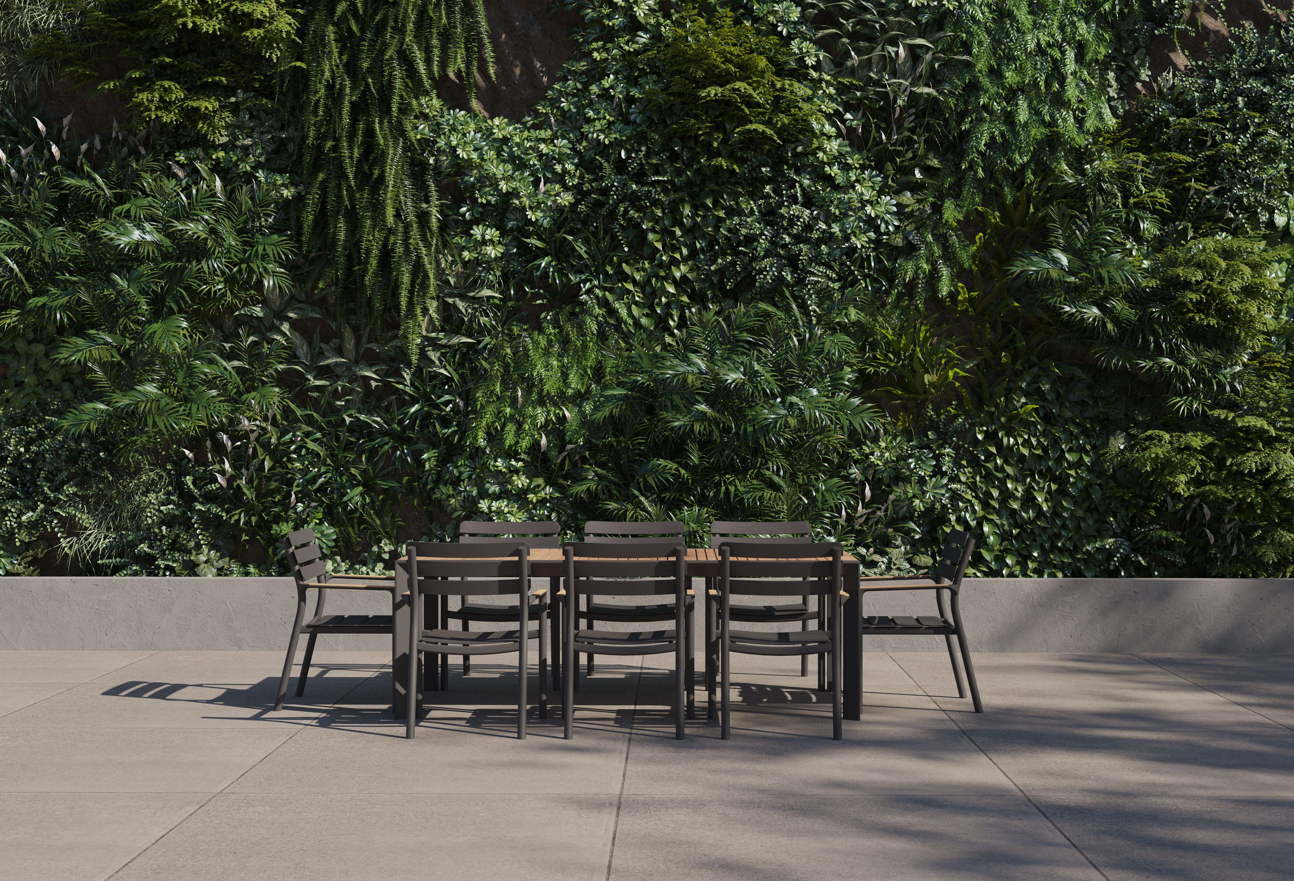 Teak + Aluminum Outdoor Expandable Dining Table + 8 595 Armchairs #color_charcoal