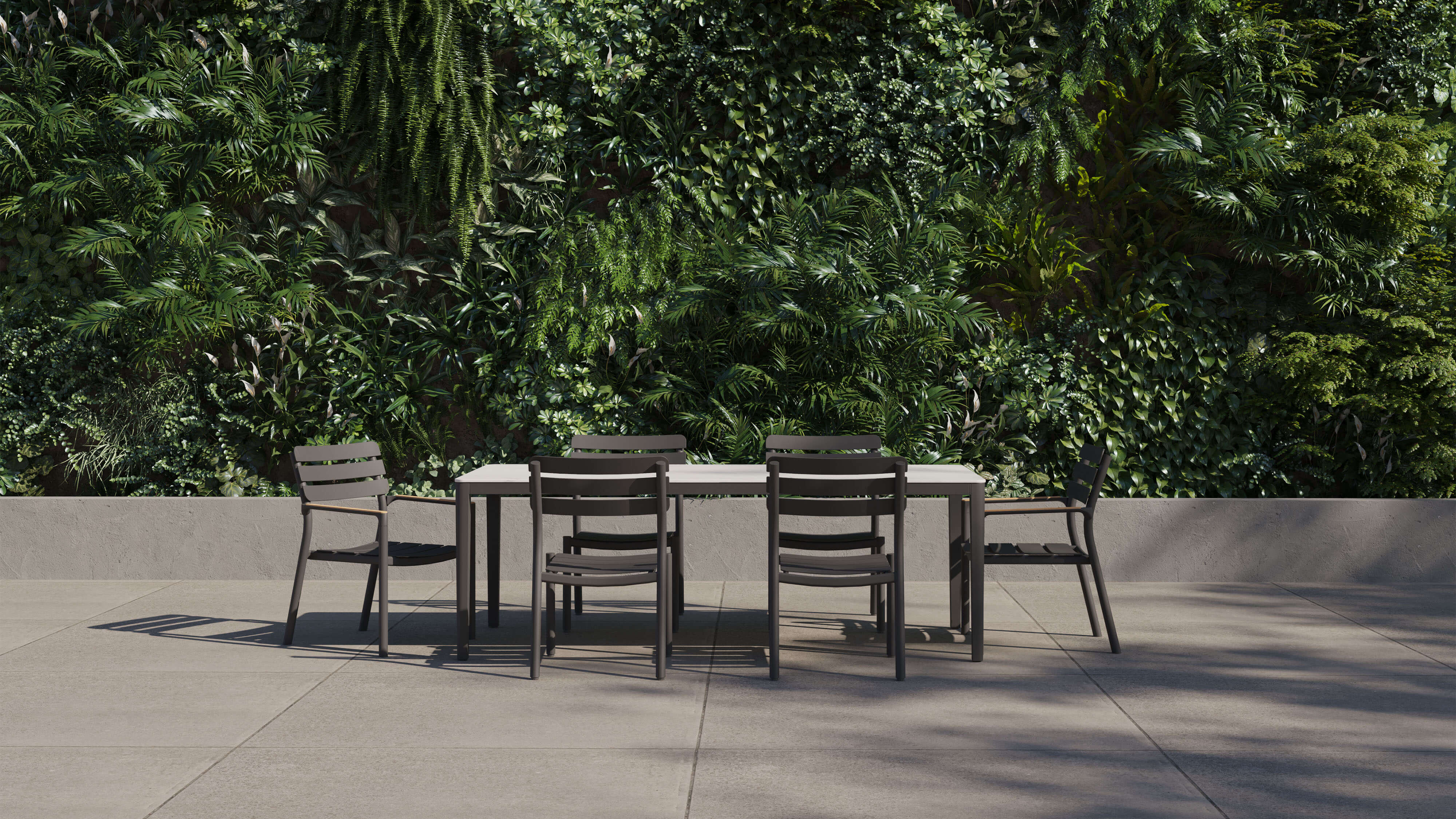 OuterStone Outdoor Dining Table + 2 595 Armchairs + 4 595 Armless Chairs #table color_glacier white