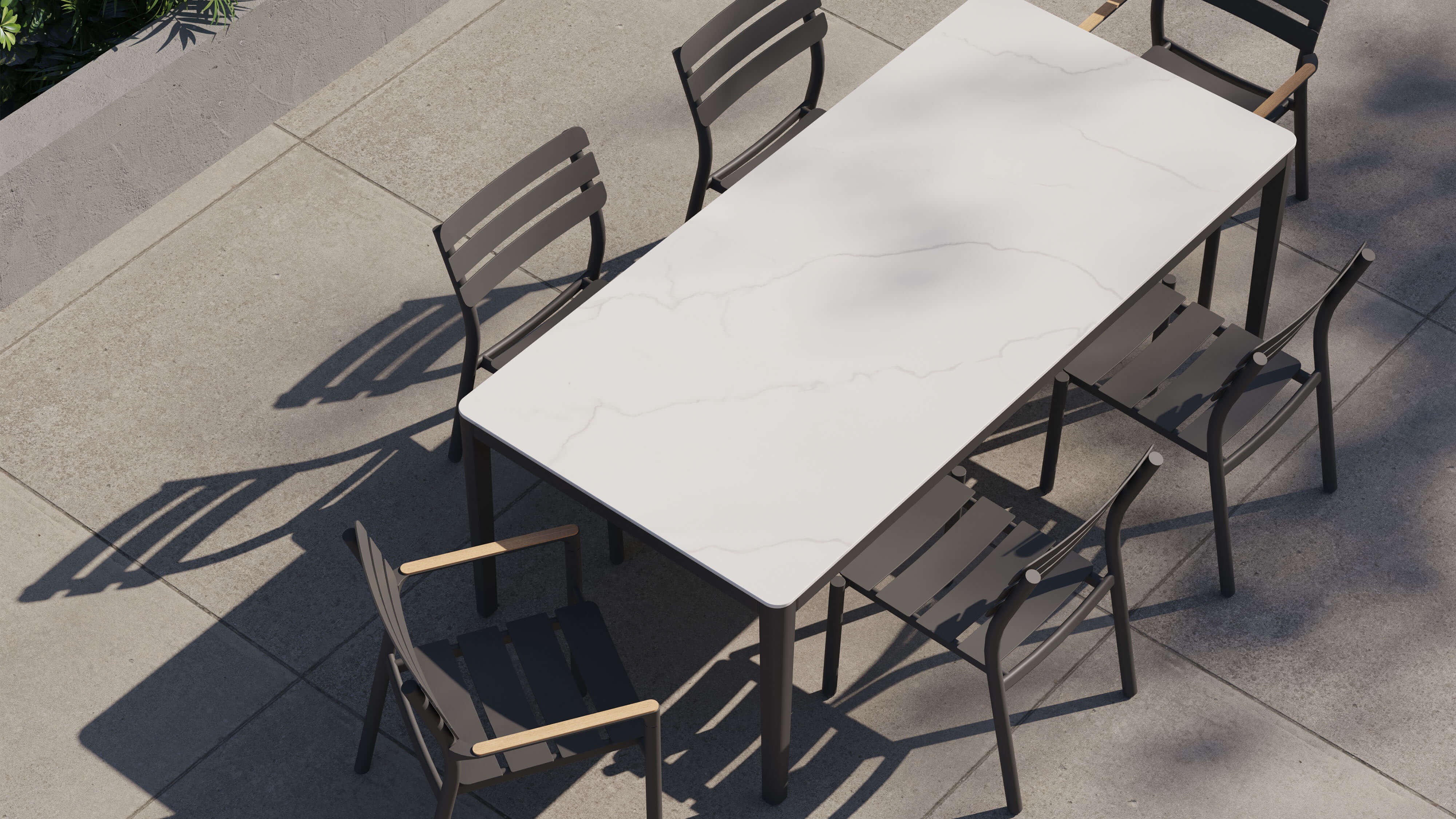 OuterStone Outdoor Dining Table + 2 595 Armchairs + 4 595 Armless Chairs #table color_glacier white