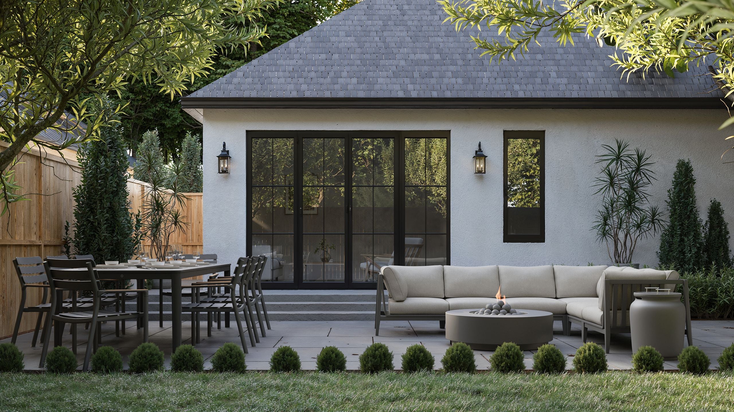 outer-dining chair-Profile view of the 595 armless dining chair in Mineral Gray showing frame shape and seat depth