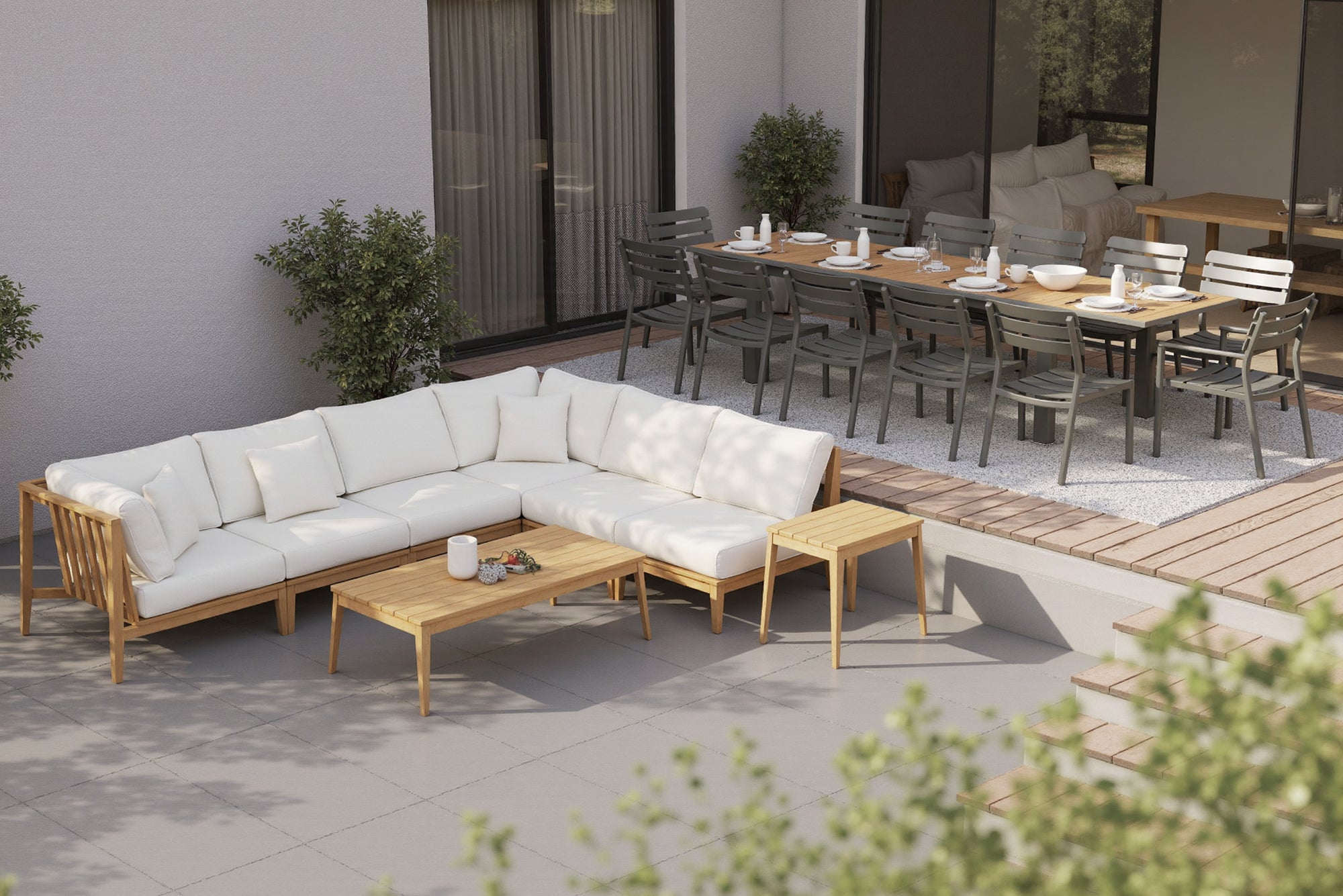 Sustainable Teak U Sectional 7-Seat Layout for Modern Patios