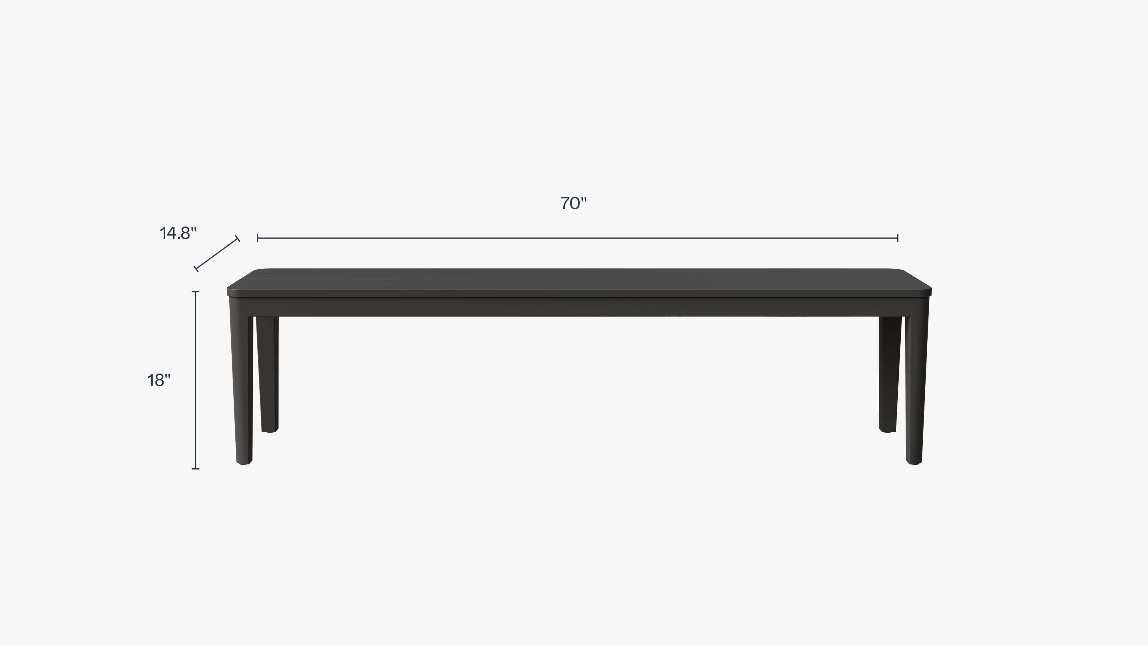 Dimensions of the Aluminum Dining Bench in inches. #table color_mineral gray