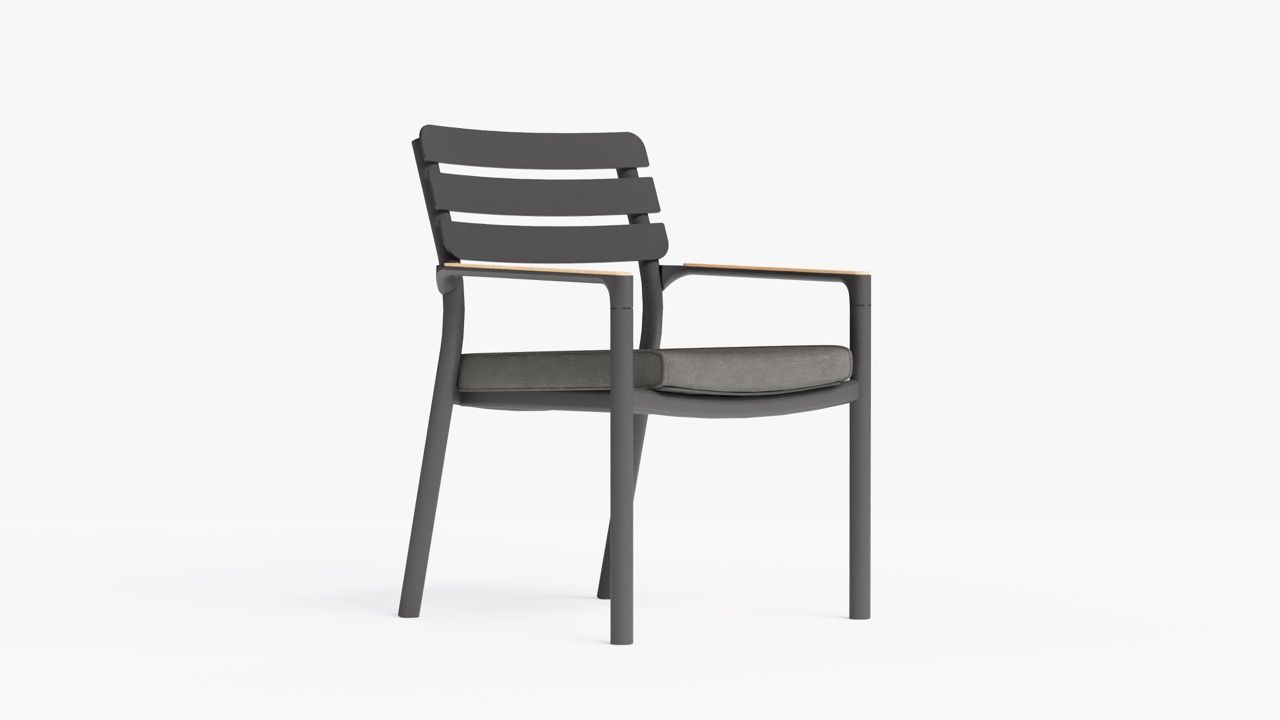 595 Armchair with Dark Pebble Gray cushion, 3/4 view. #color_dark pebble gray