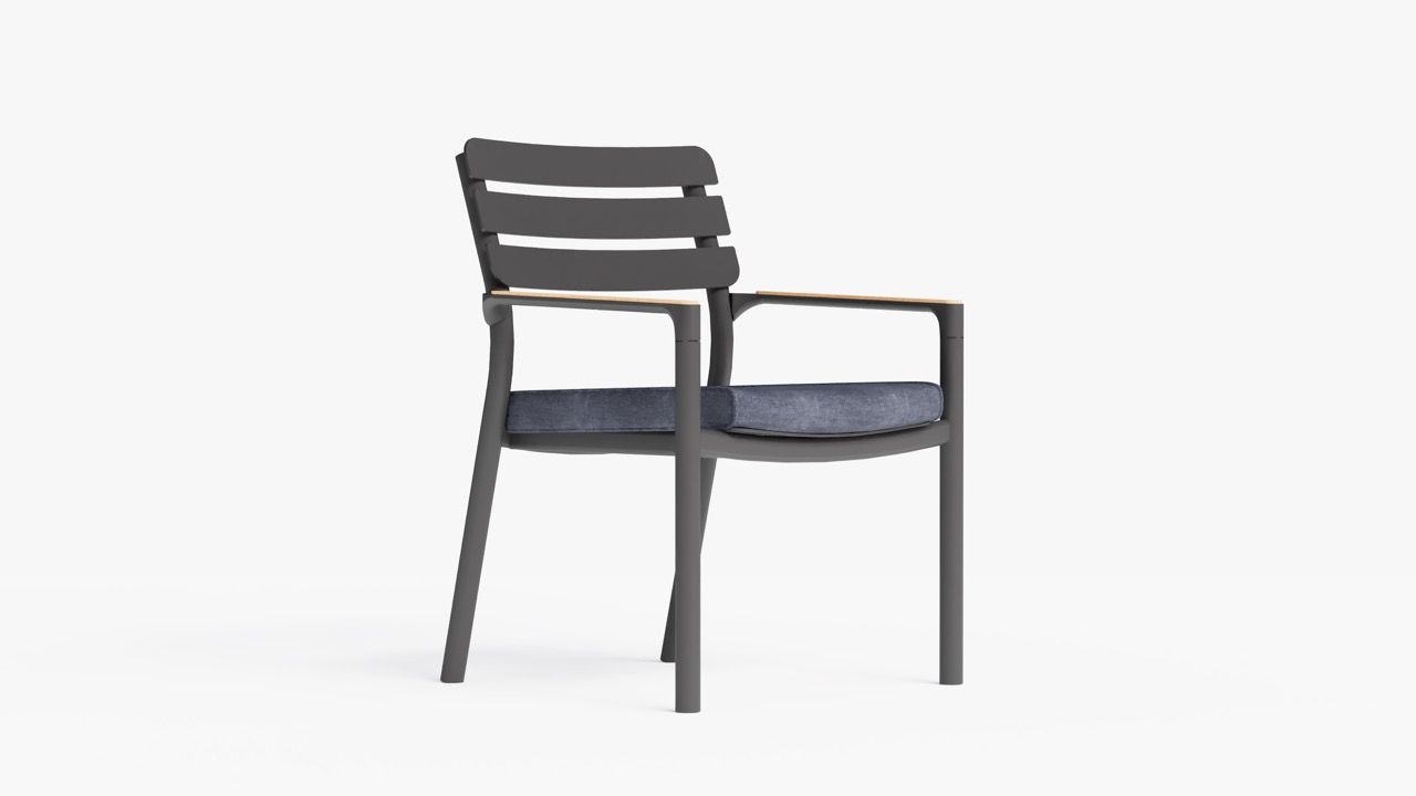 595 Armchair with Deep Sea Navy cushion, 3/4 view. #color_deep sea navy