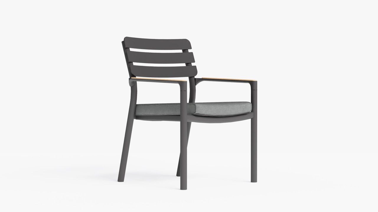 595 Armchair with Pacific Fog Gray cushion, 3/4 view. #color_pacific fog gray
