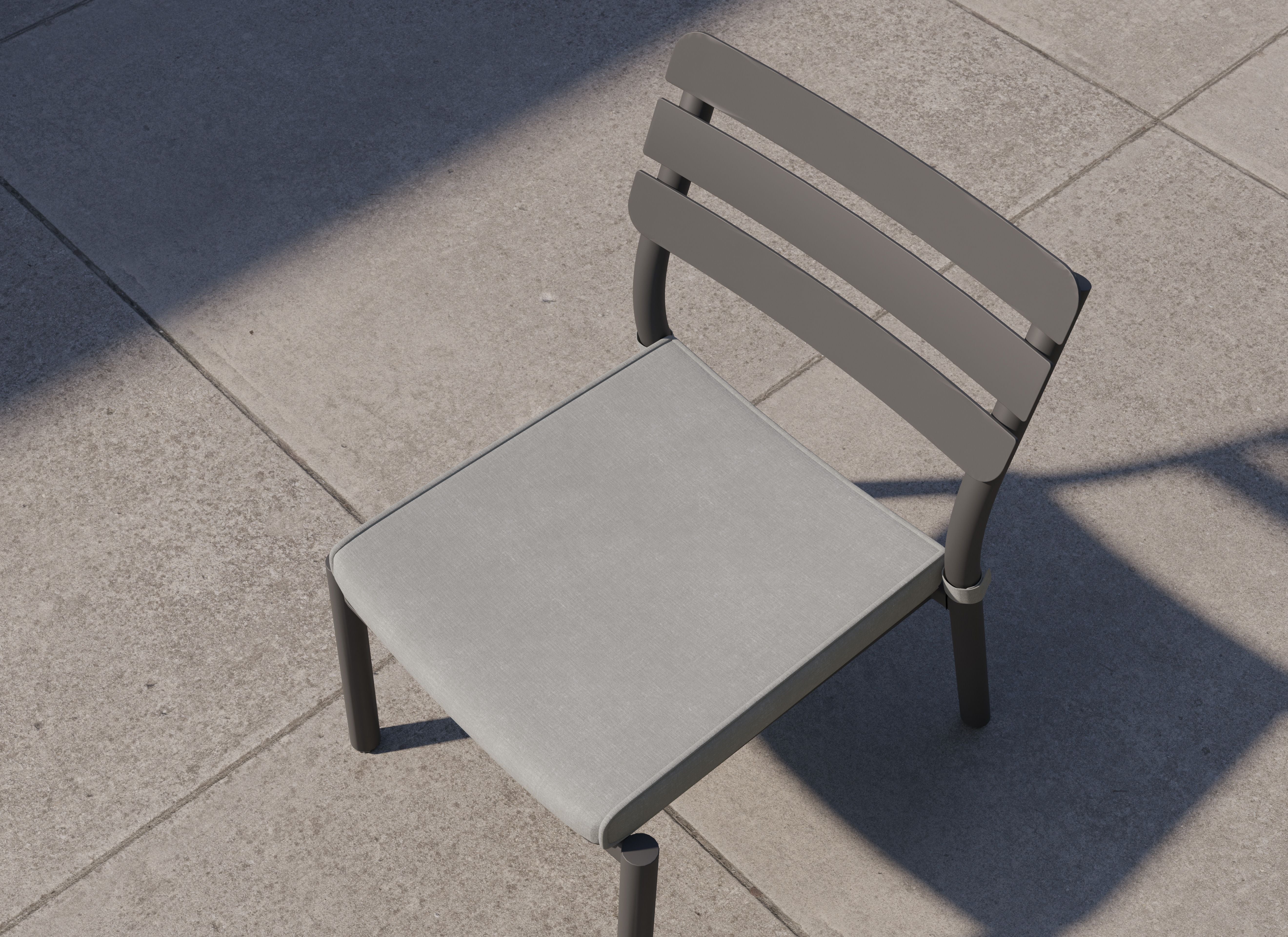 Aluminum Outdoor Square Dining Table + 4 595 Armless Chairs #color_charcoal