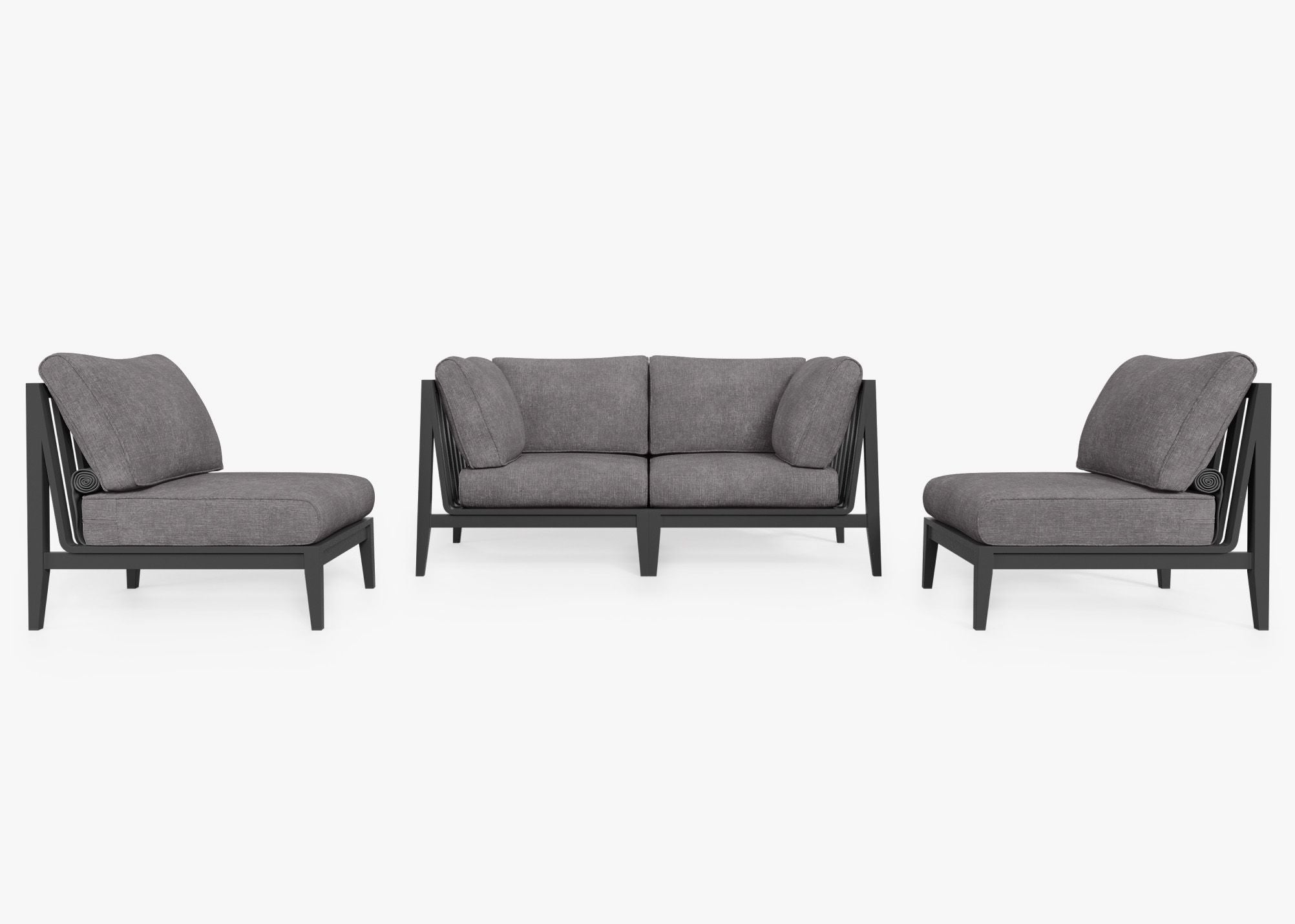 Charcoal Aluminum Outdoor Loveseat with Armless Chairs - 4 Seat, front. Comfortable, durable, and weather resistant outdoor seating with memory foam. #color_dark pebble gray
