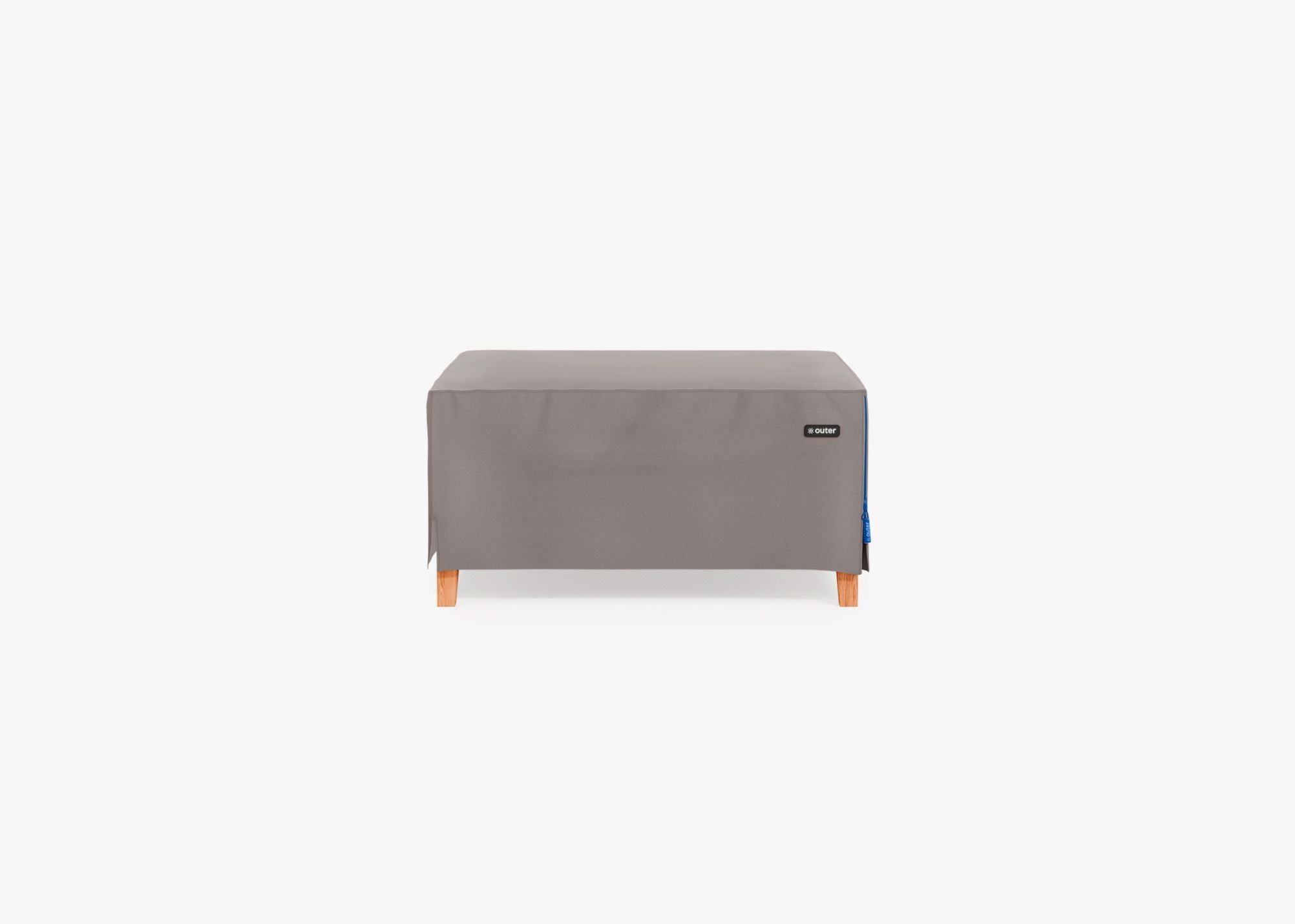 Cover for Teak Ottoman, front. Custom fit weather protection for your Outer outdoor furniture. #title_default title