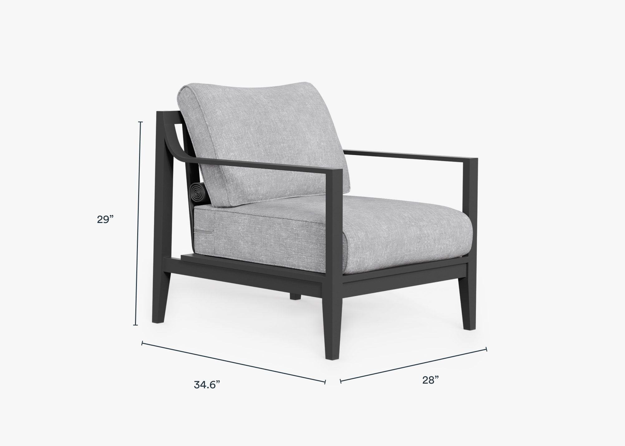 Charcoal Aluminum Outdoor Armchair dimensions in inches, also listed under Dimensions and Weights. #color_pacific fog gray