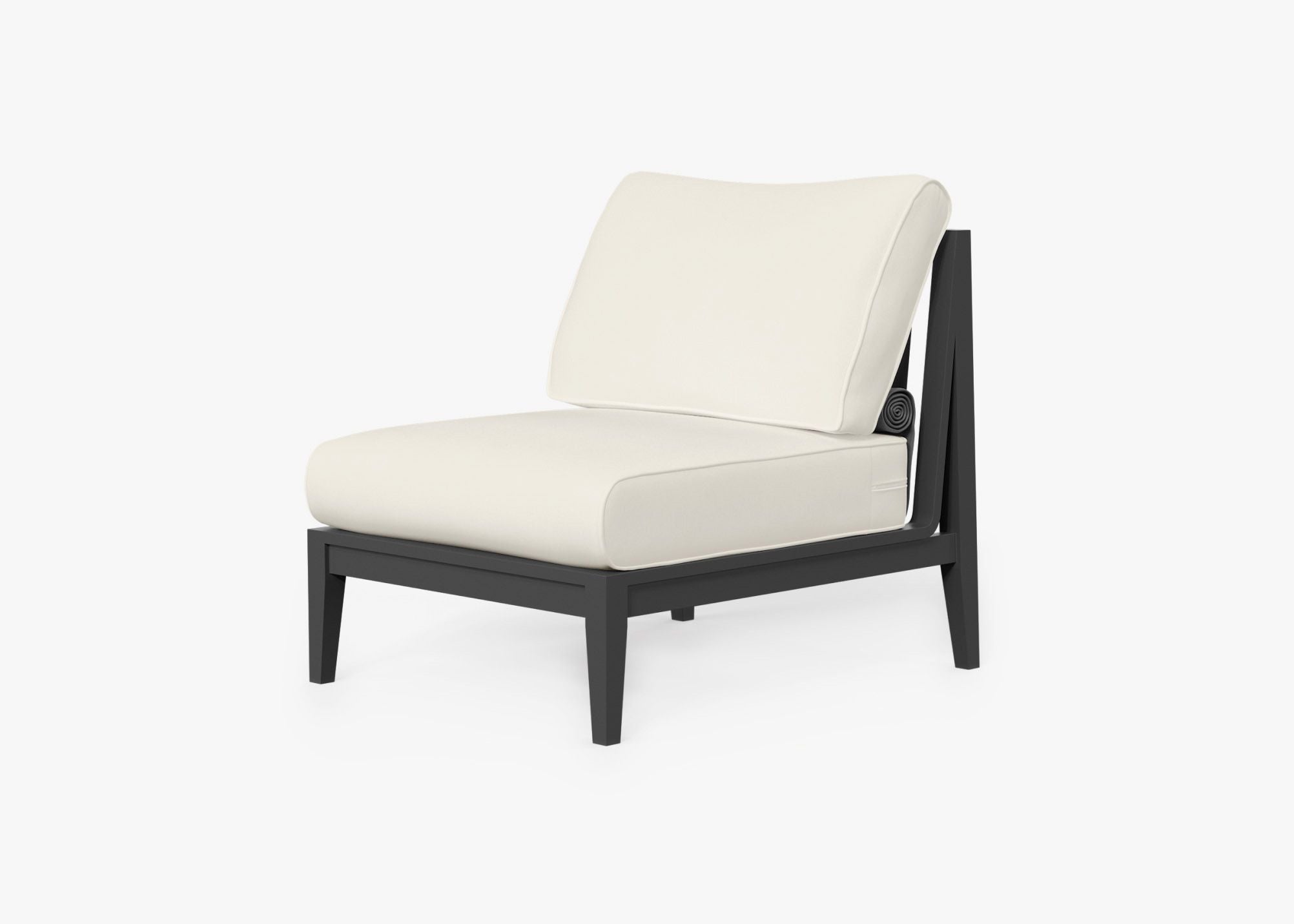 Charcoal Aluminum Outdoor Armless Chair, front. Comfortable, durable, and weather resistant outdoor seating with memory foam. #color_palisades cream